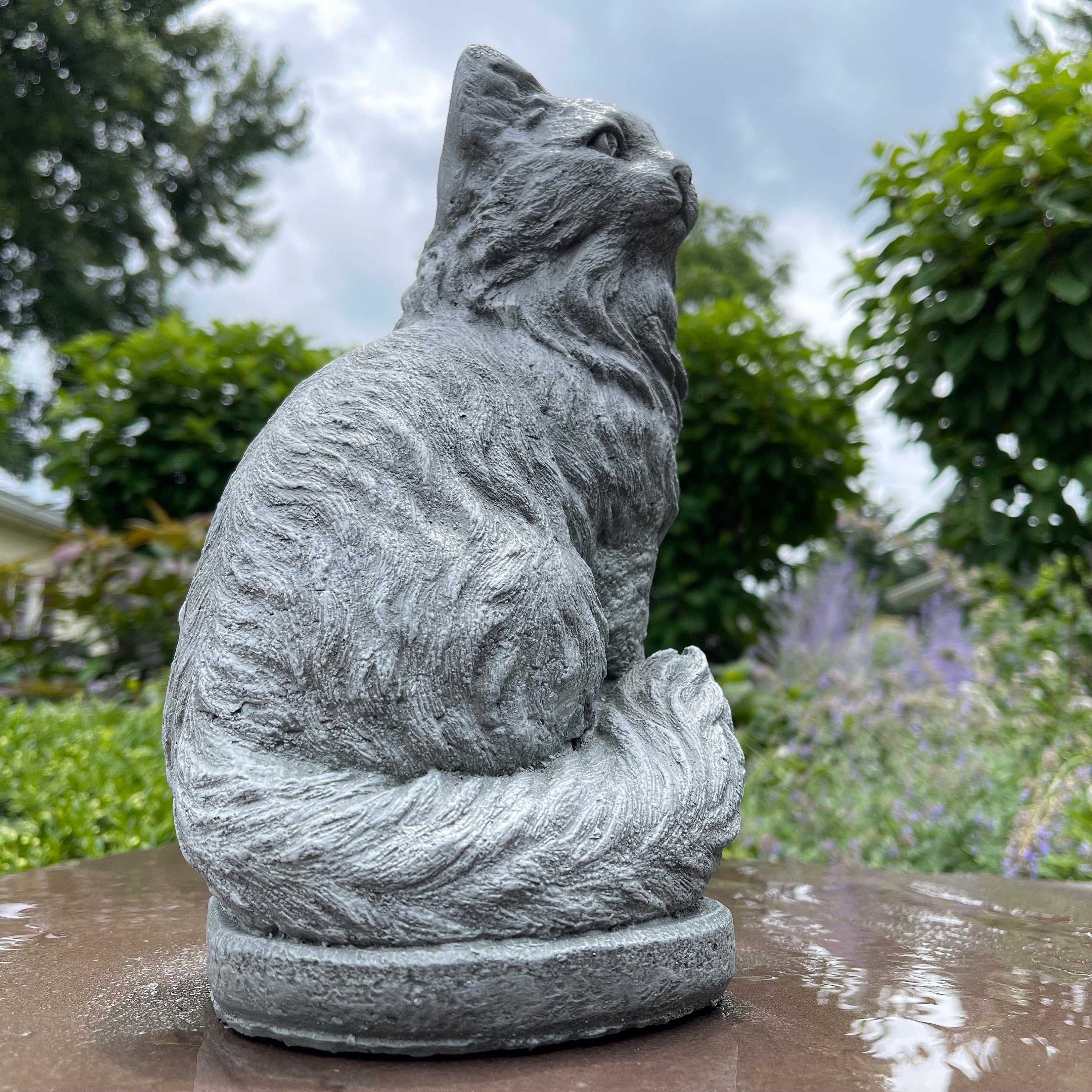 Concrete Cat Garden Statue 11" Outdoor Cat Statue