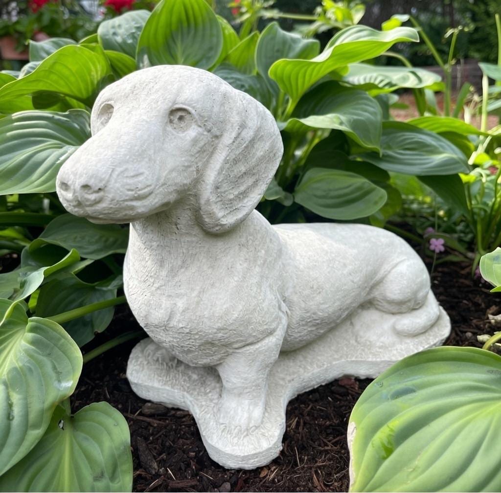 Concrete Dachshund Garden Statue 16 Inch Wiener Dog Memorial Figurine Yard Art Lawn Ornament Pet Sculpture