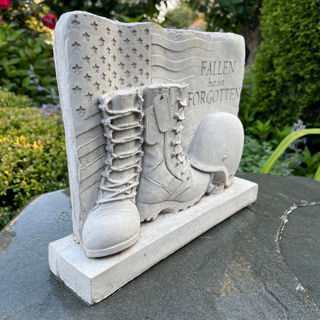 Military Memorial Concrete Soldier Statue 12" Tribute Garden Sculpture Cemetery Grave Marker Veteran Remembrance Gift