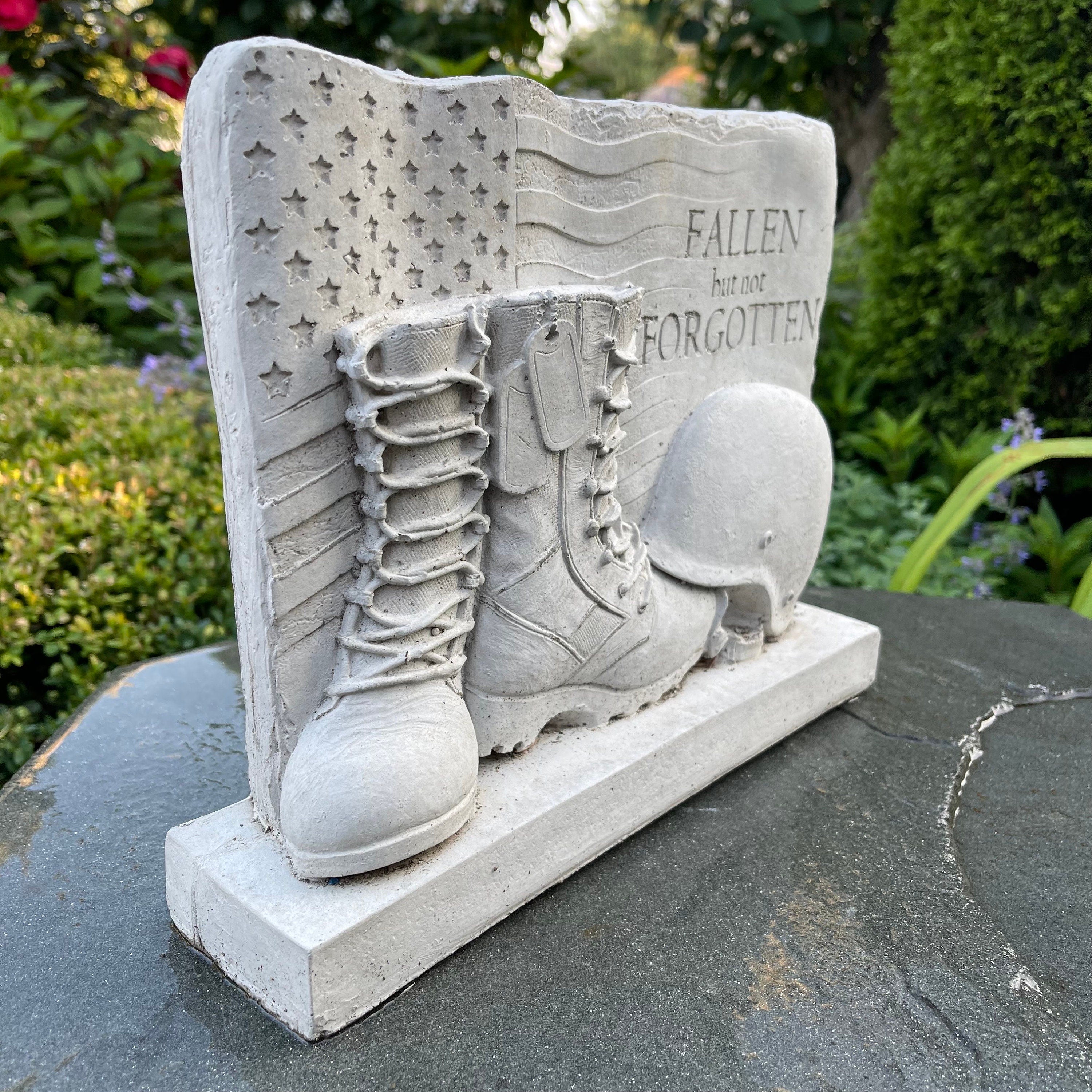 Military Memorial Concrete Soldier Statue 12" Tribute Garden Sculpture Cemetery Grave Marker Veteran Remembrance Gift