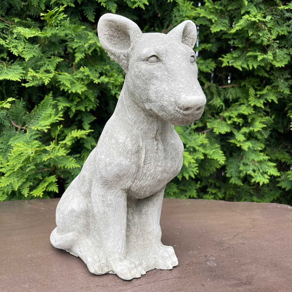 Bull Terrier Garden Statue 12.5 Inch Concrete Dog Sculpture Yard Art Memorial Pet Decor