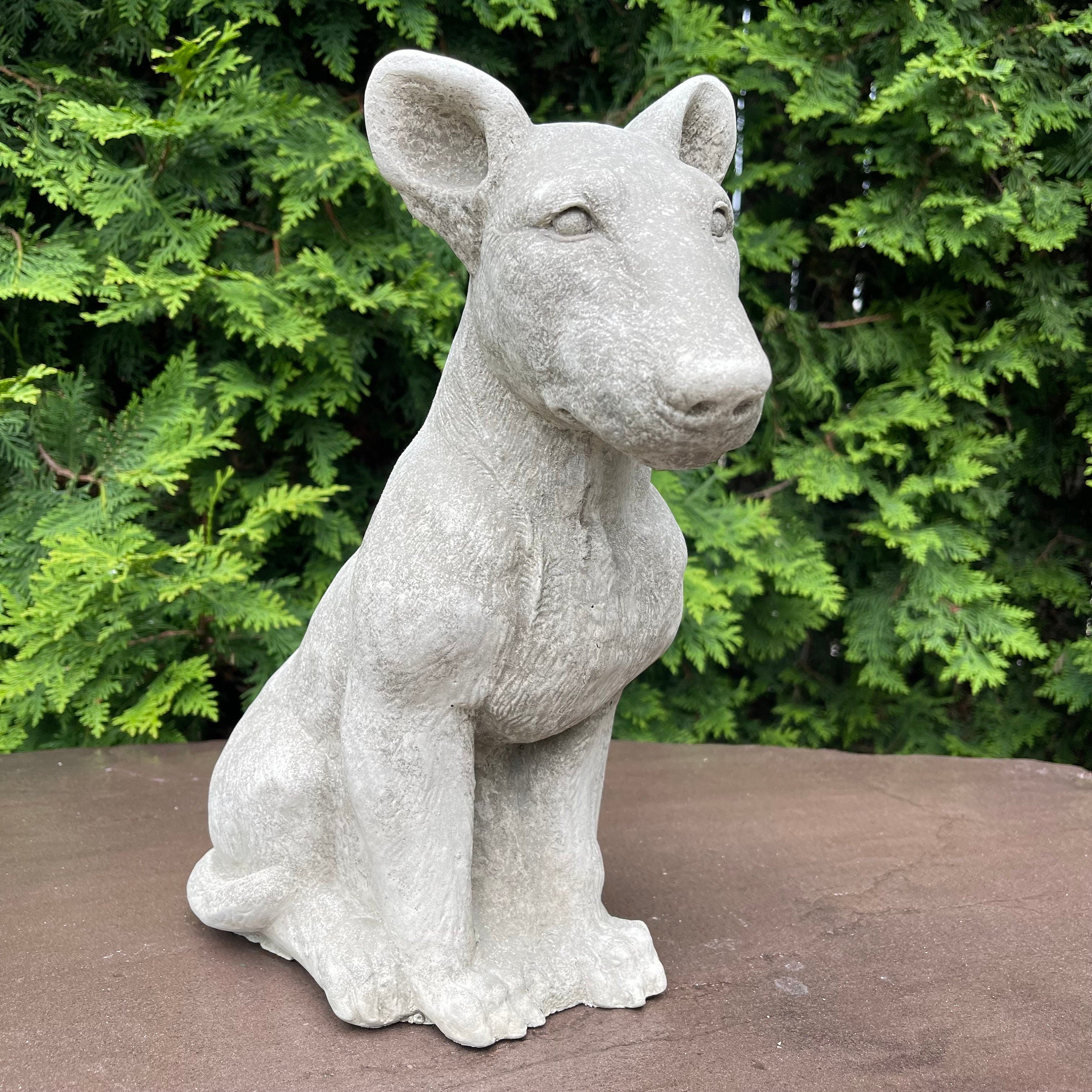 Bull Terrier Garden Statue 12.5 Inch Concrete Dog Sculpture Yard Art Memorial Pet Decor