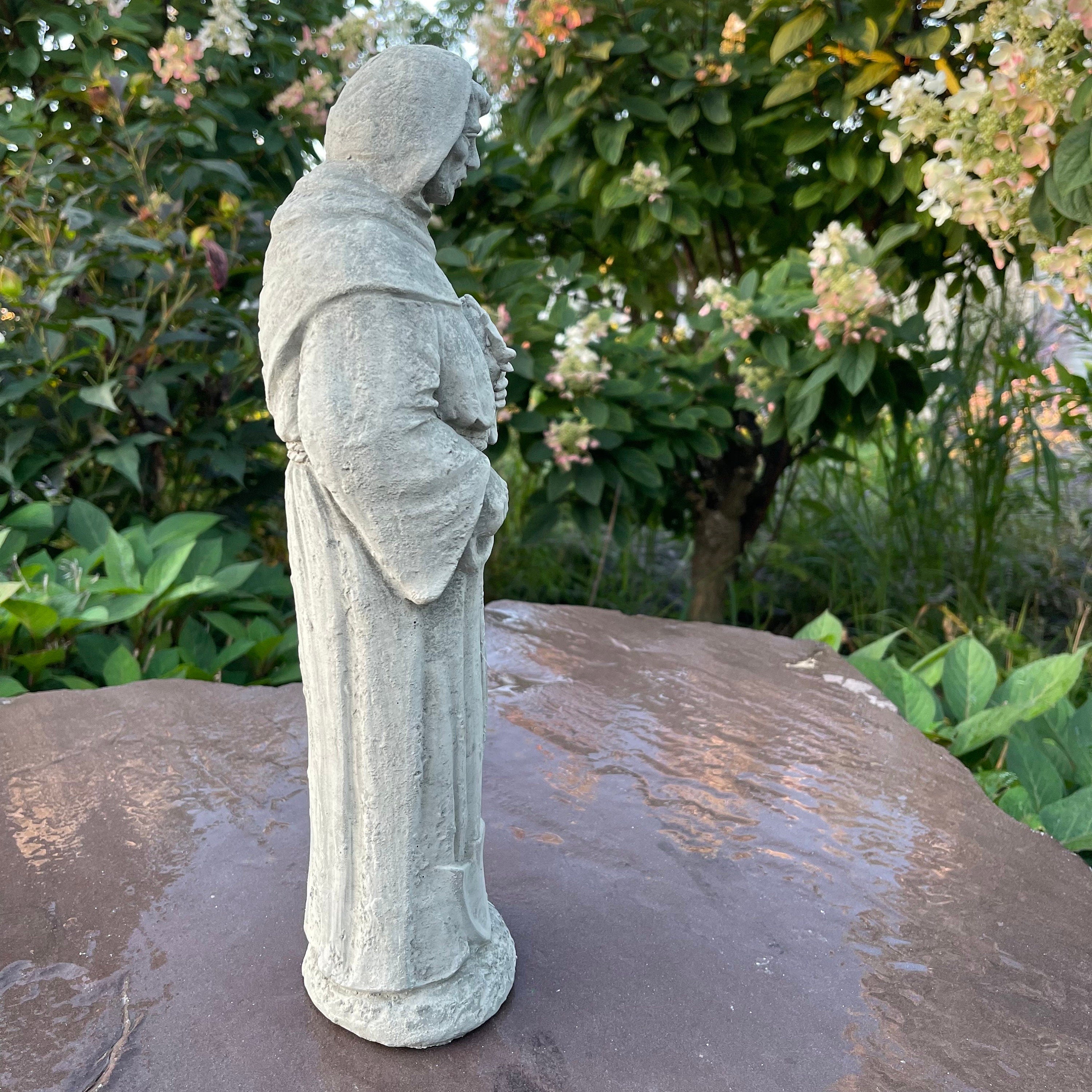 Saint Fiacre Garden Statue 15" Catholic Patron Concrete Outdoor Religious Yard Art Sculpture Decor