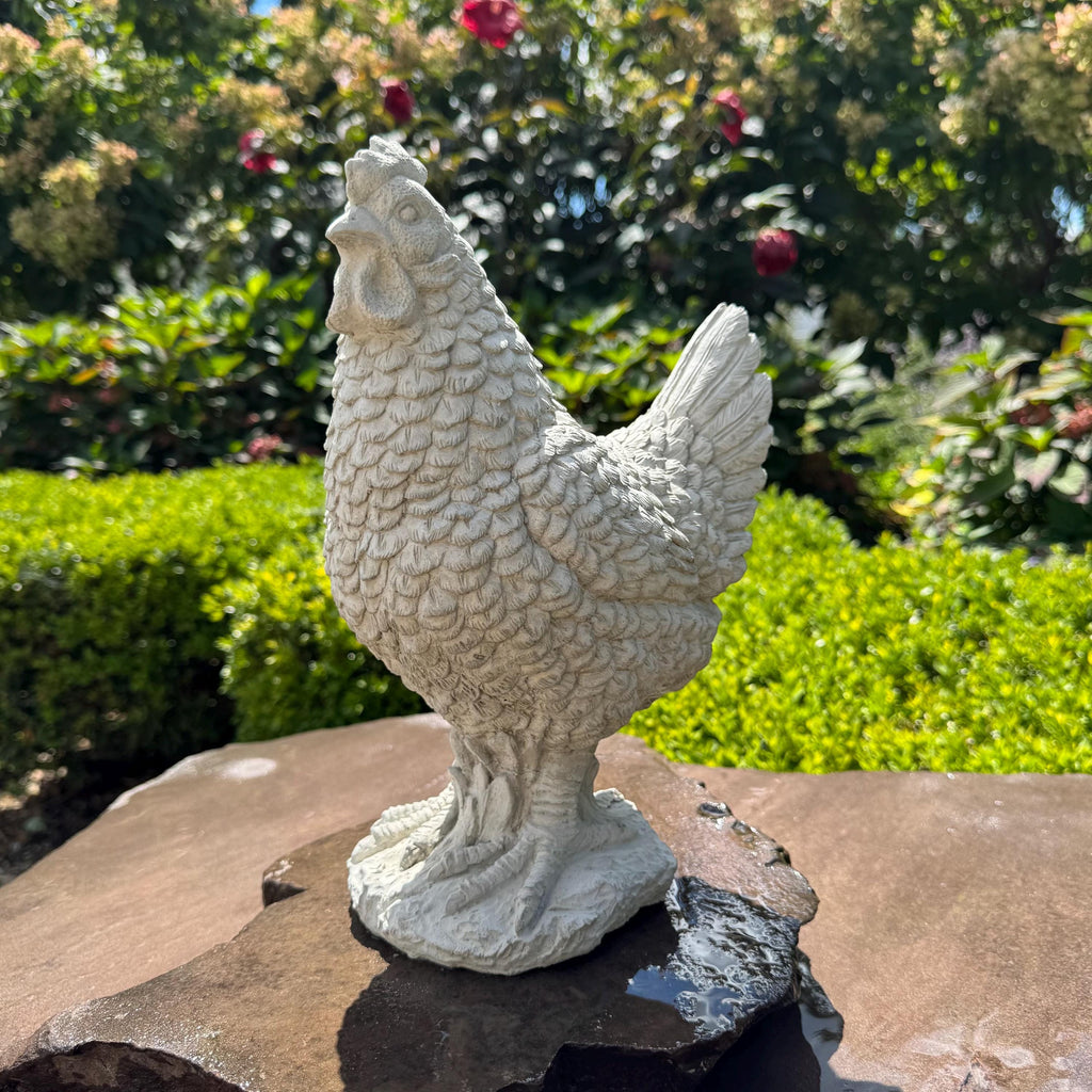 Concrete Chicken Statue 11.75" Garden Sculpture Outdoor Farmhouse Yard Art Animal Decor Gift
