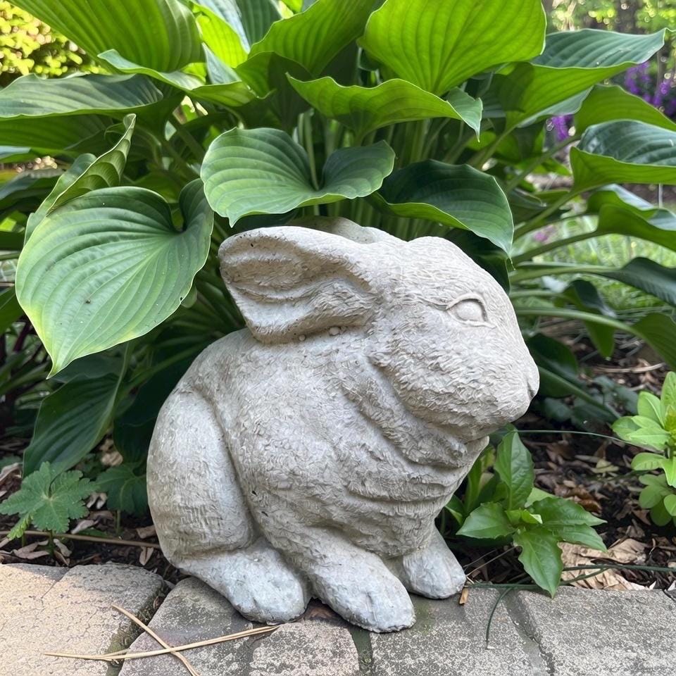 Concrete Rabbit Statue Modern Bunny Garden Sculpture Outdoor Yard Decor 10 Inch Lawn Ornament