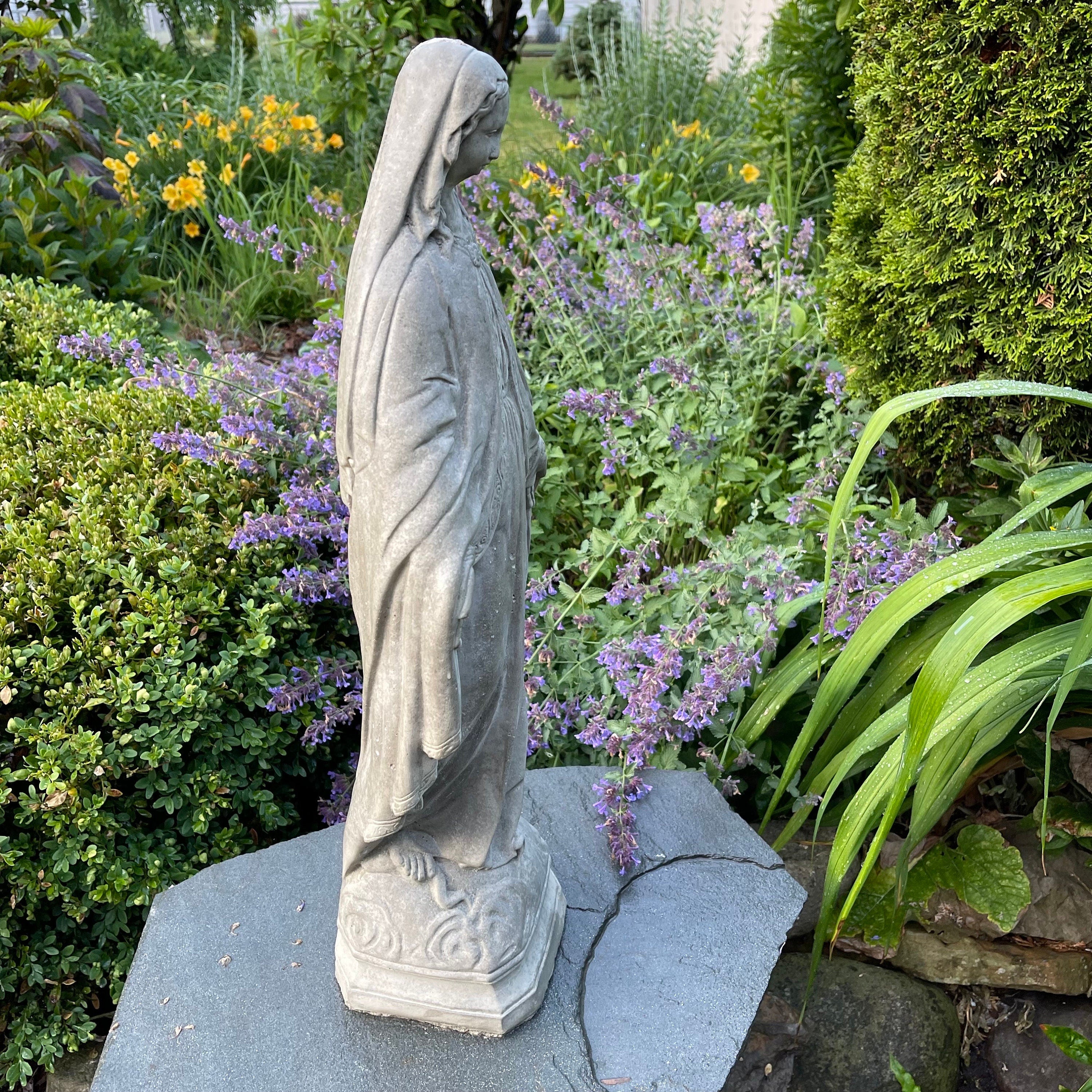 Concrete Virgin Mary Garden Statue 24" Cement Our Lady Of Grace Outdoor Statue