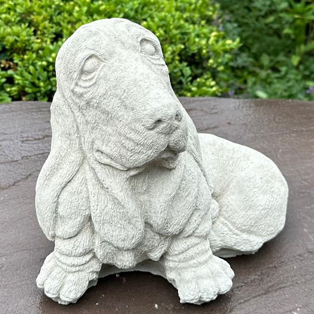 Concrete Basset Hound Garden Statue 10" Outdoor Pet Memorial Dog Figurine Yard Decor Sculpture Gift