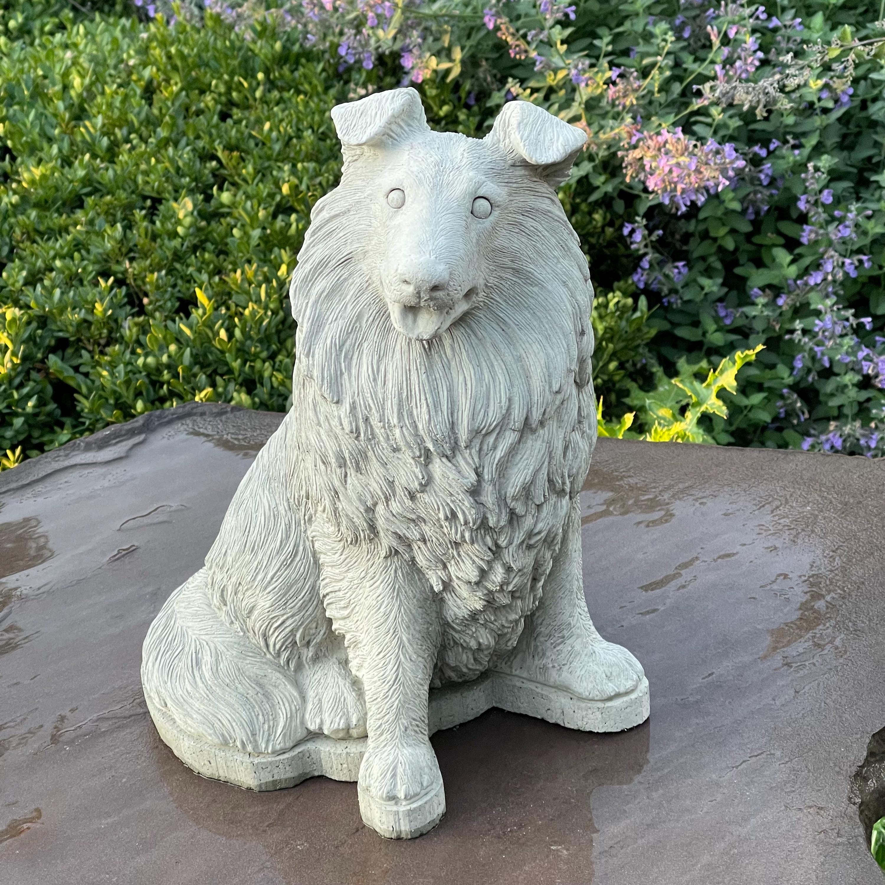 Concrete Border Collie Garden Statue 12.5" Sheltie Pet Memorial Sculpture Dog Yard Art Lawn Ornament Gift