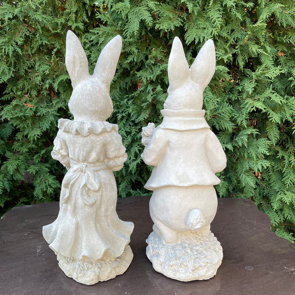 Large Lily Bobtail & Peter Rabbit Garden Statue Set 17" Beatrix Potter Outdoor Sculptures Cement Yard Decor