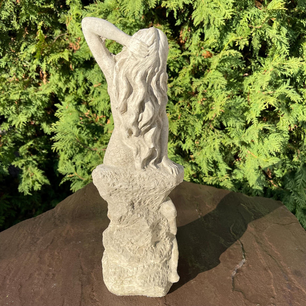 15 inch Concrete Mermaid Sculpture: Coastal Garden Statue Decor Ocean Themed Yard Art Lawn Ornament Gift