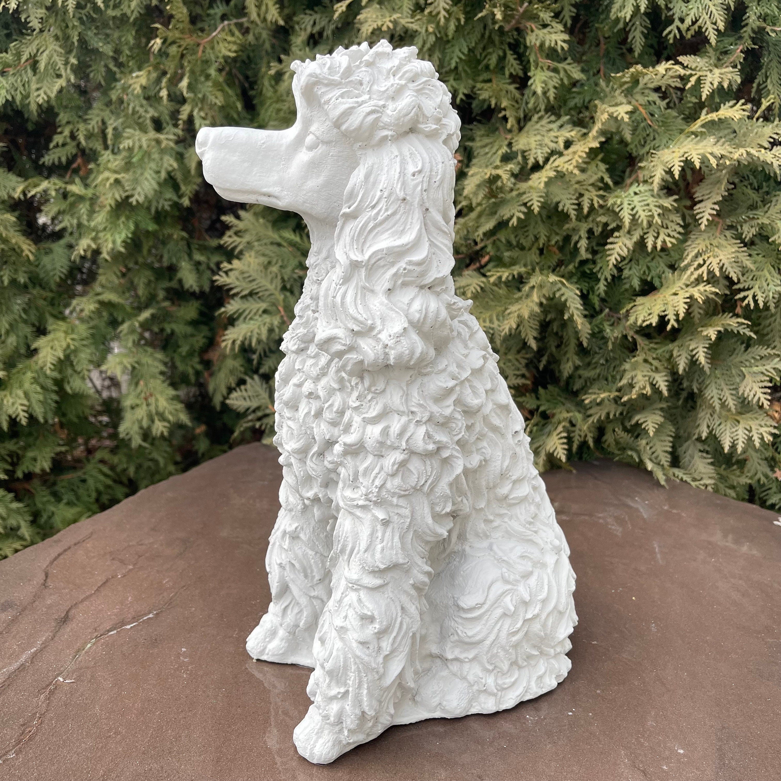 Concrete Poodle Garden Statue 14 Inch Outdoor Dog Sculpture Yard Decor Memorial Pet Art Lawn Ornament Gift