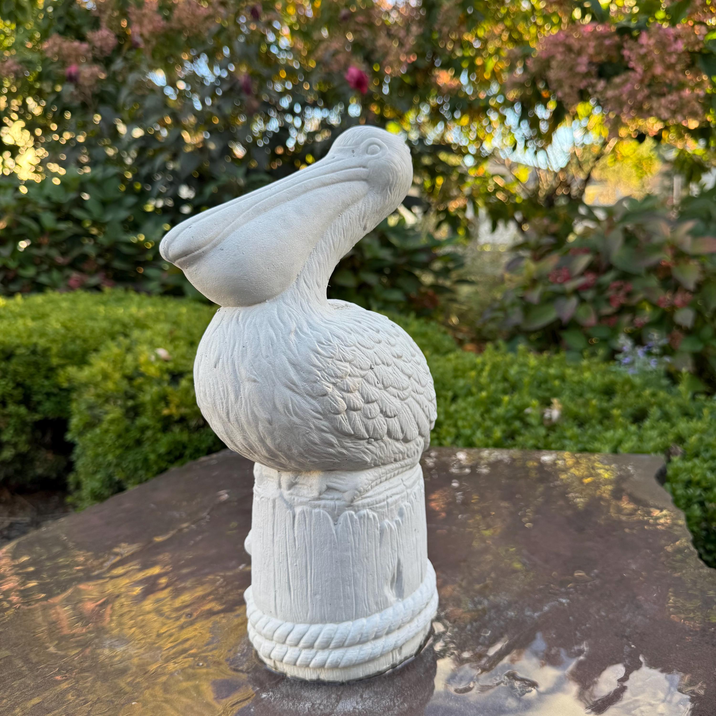 Small Concrete Pelican Garden Statue 13.5" Miniature Bird Sculpture Patio Planter Decor