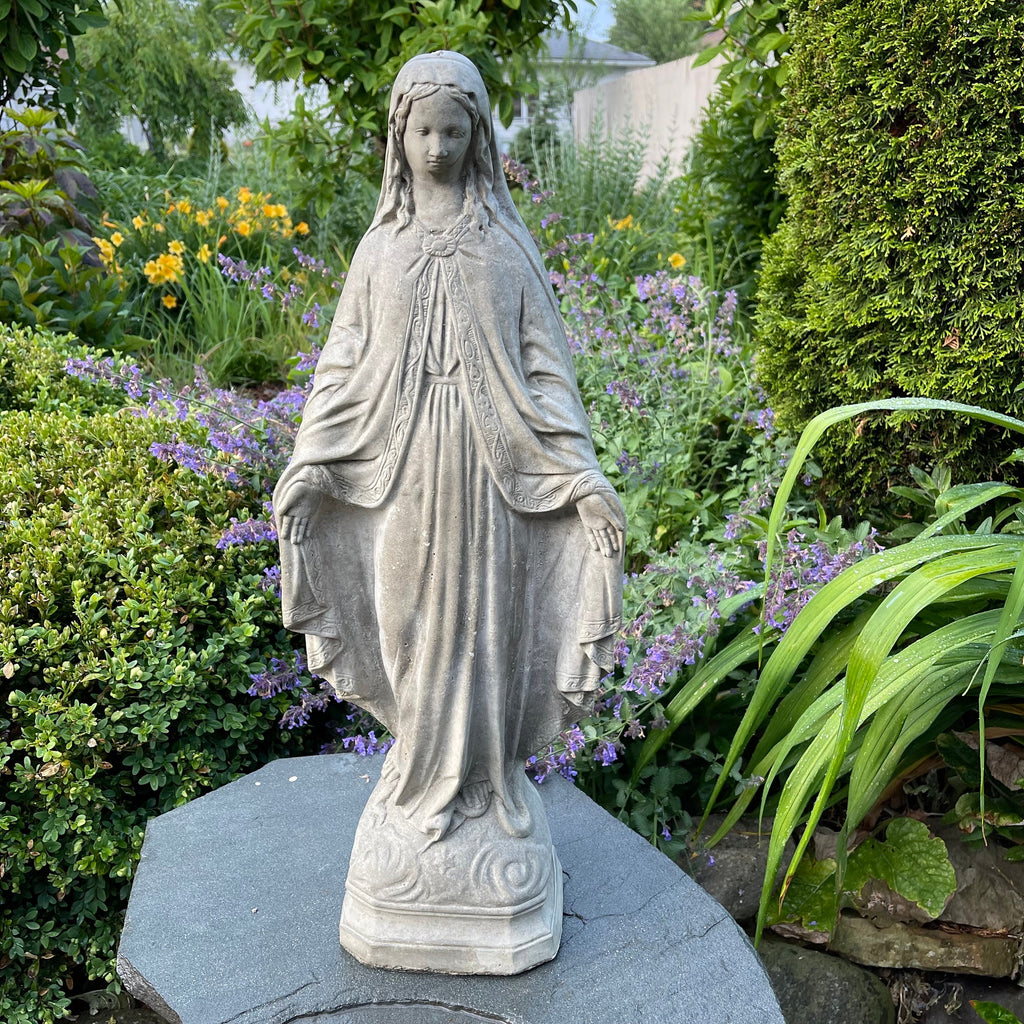 Concrete Virgin Mary Garden Statue 24" Cement Our Lady Of Grace Outdoor Statue
