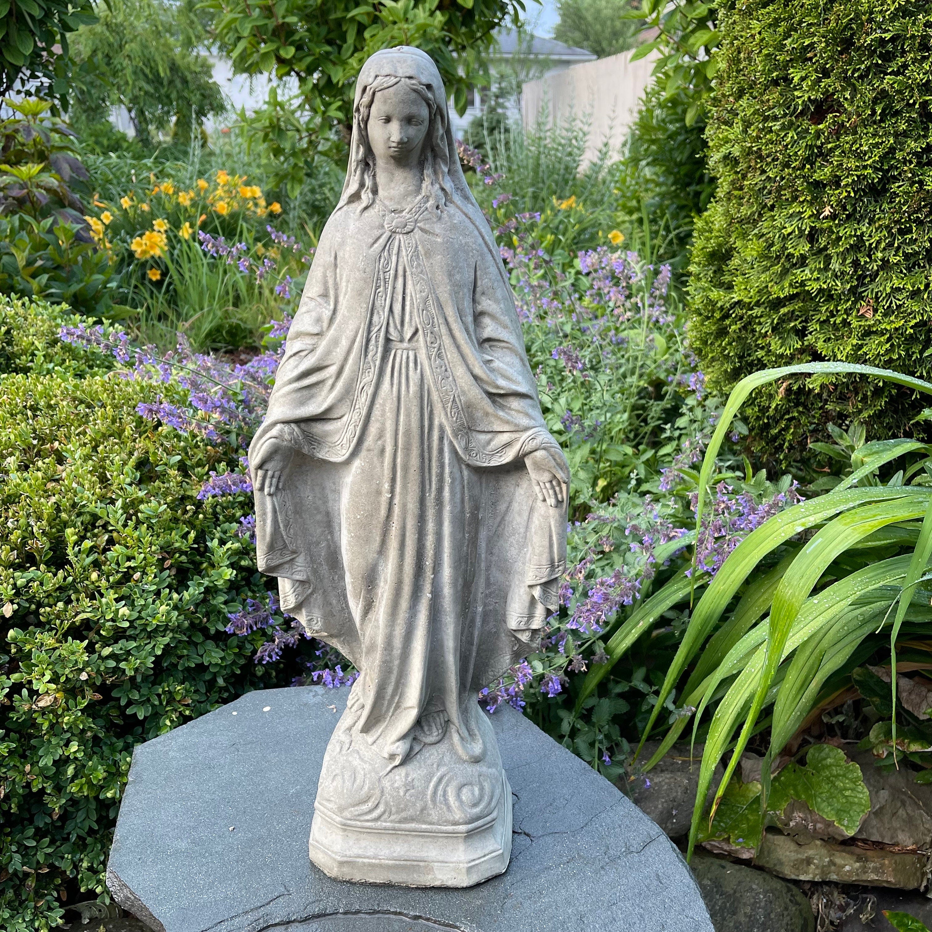 Concrete Virgin Mary Garden Statue 24" Cement Our Lady Of Grace Outdoor Statue