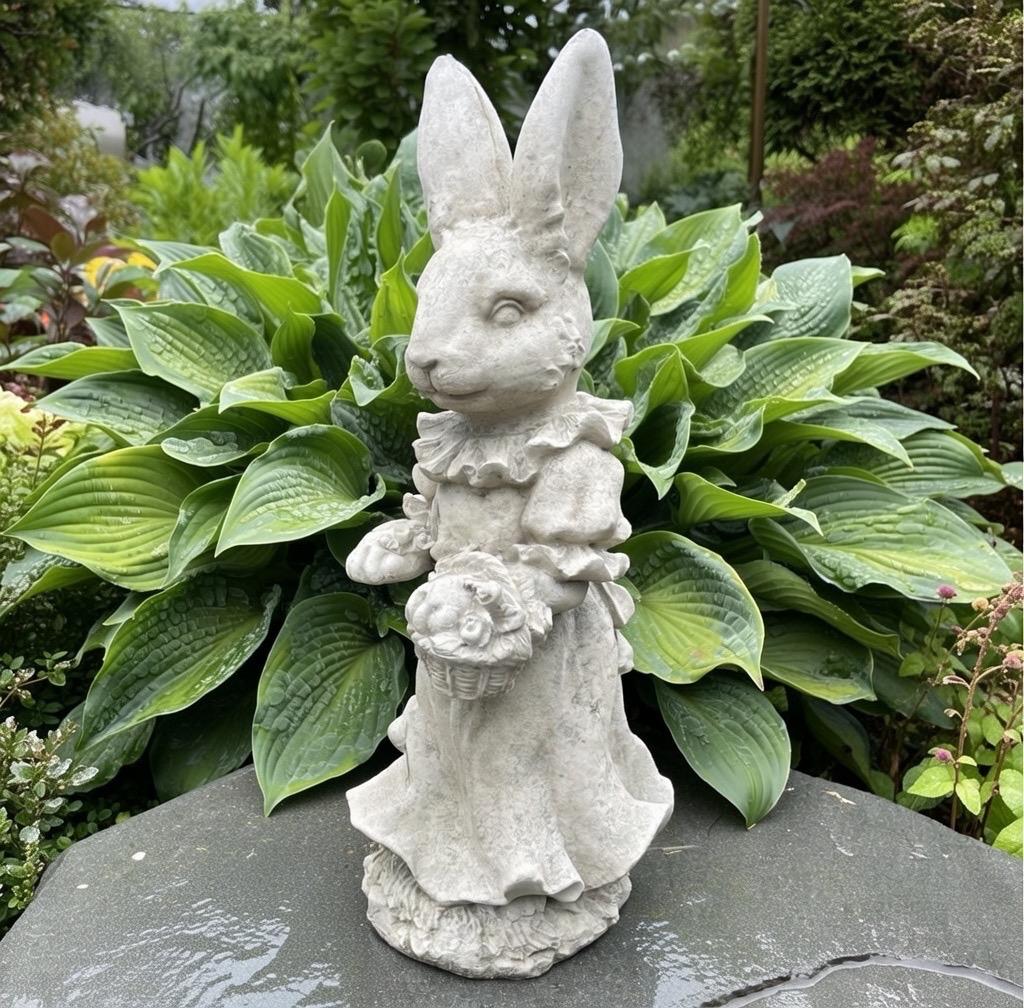 Large Lily Bobtail Concrete Rabbit Garden Statue 17"
