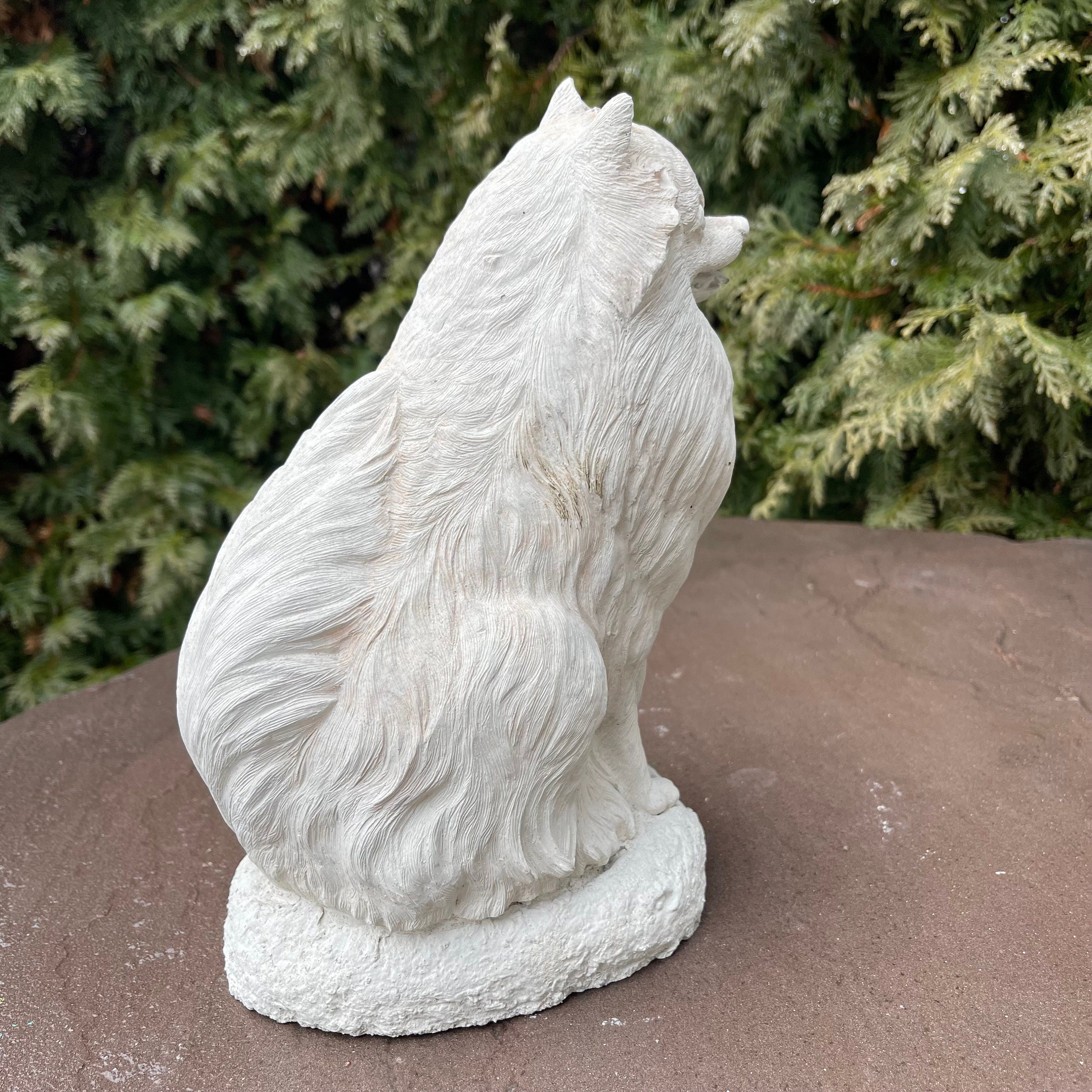 Concrete Pomeranian Garden Statue 10" Handmade Dog Memorial Sculpture Pet Loss Gift Yard Decor