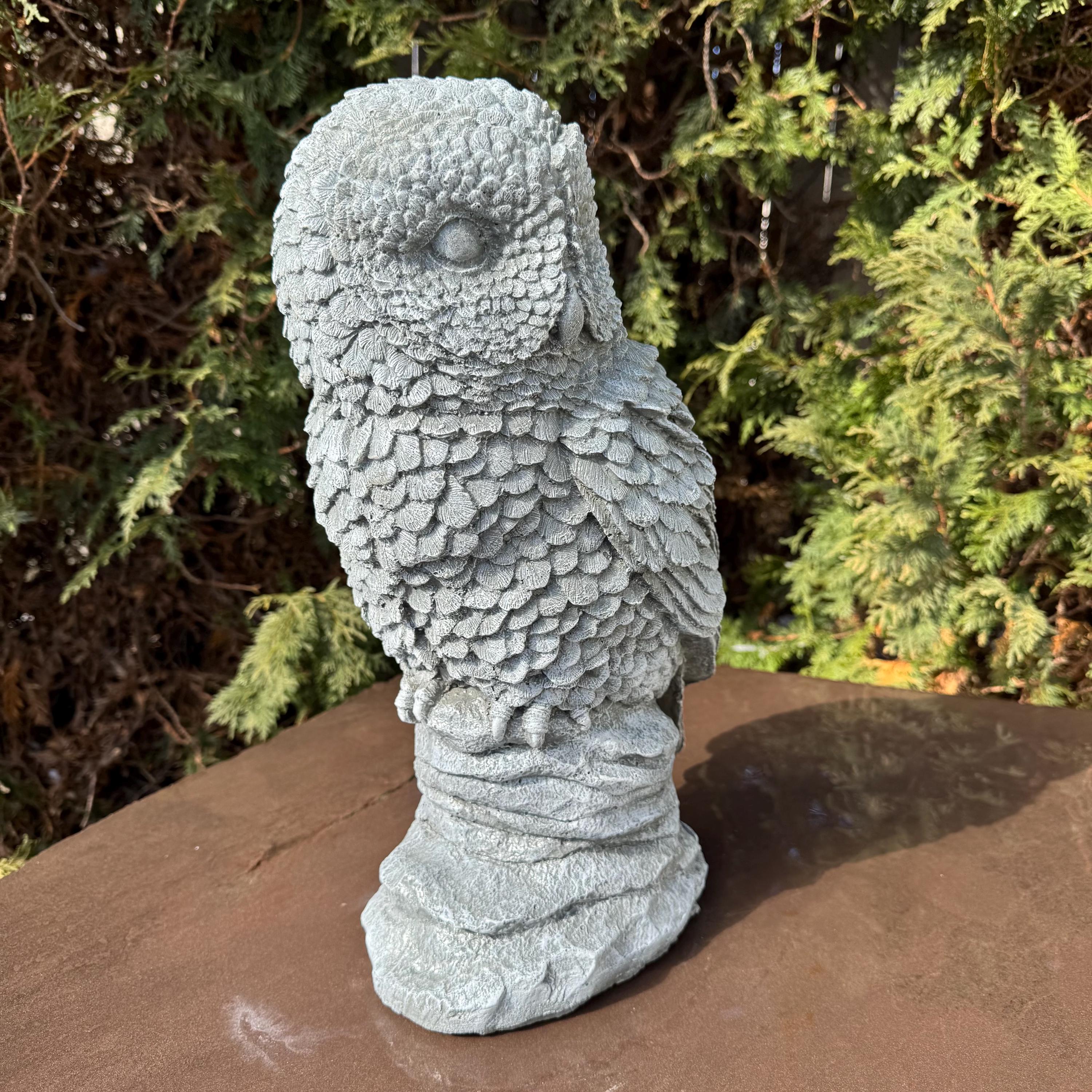 Large Concrete Owl Garden Statue 16 Inch Rustic Outdoor Yard Sculpture Animal Lawn Ornament