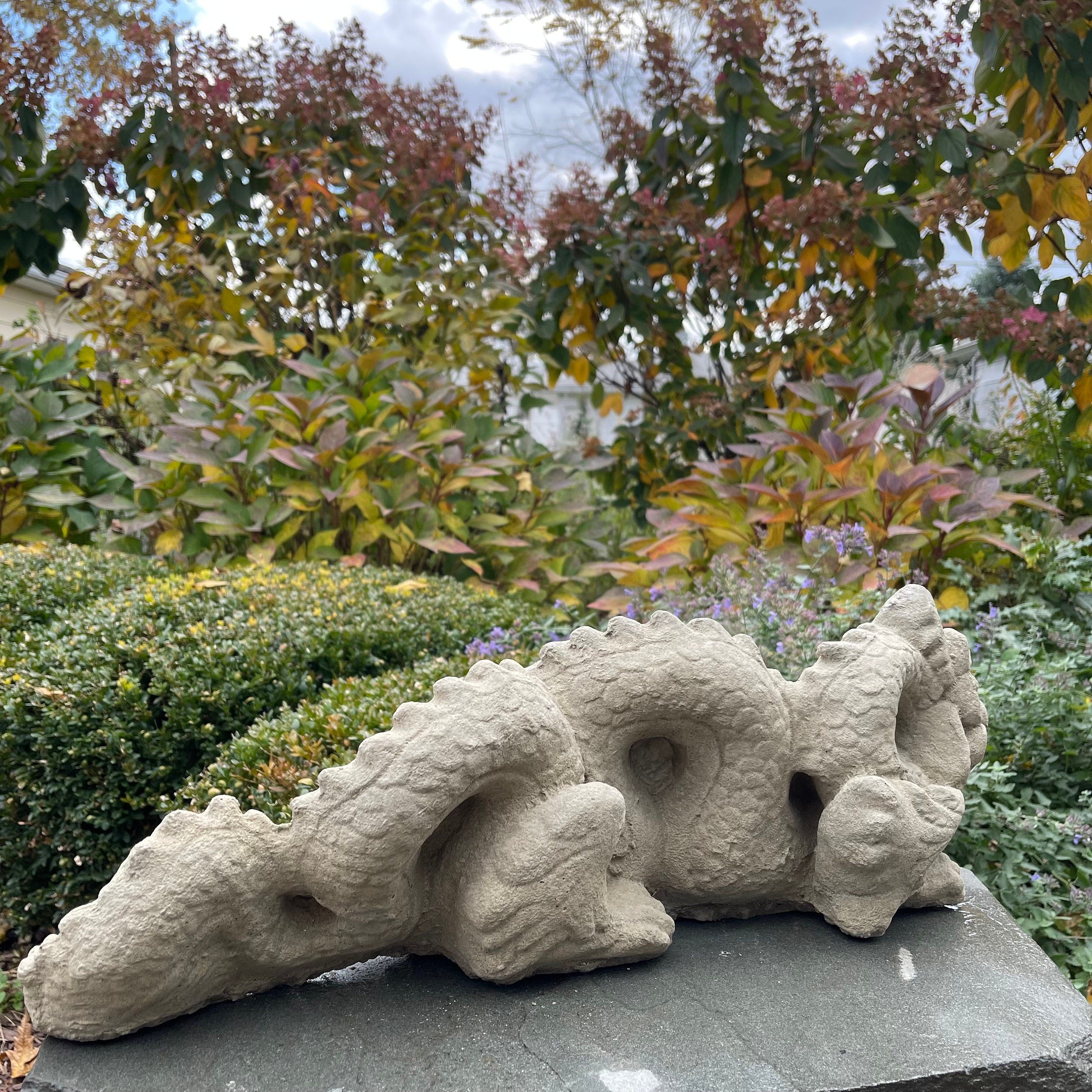 Handmade Concrete Dragon Garden Statue 23 Inch Asian Outdoor Yard Sculpture Zen Lawn Ornament Gift