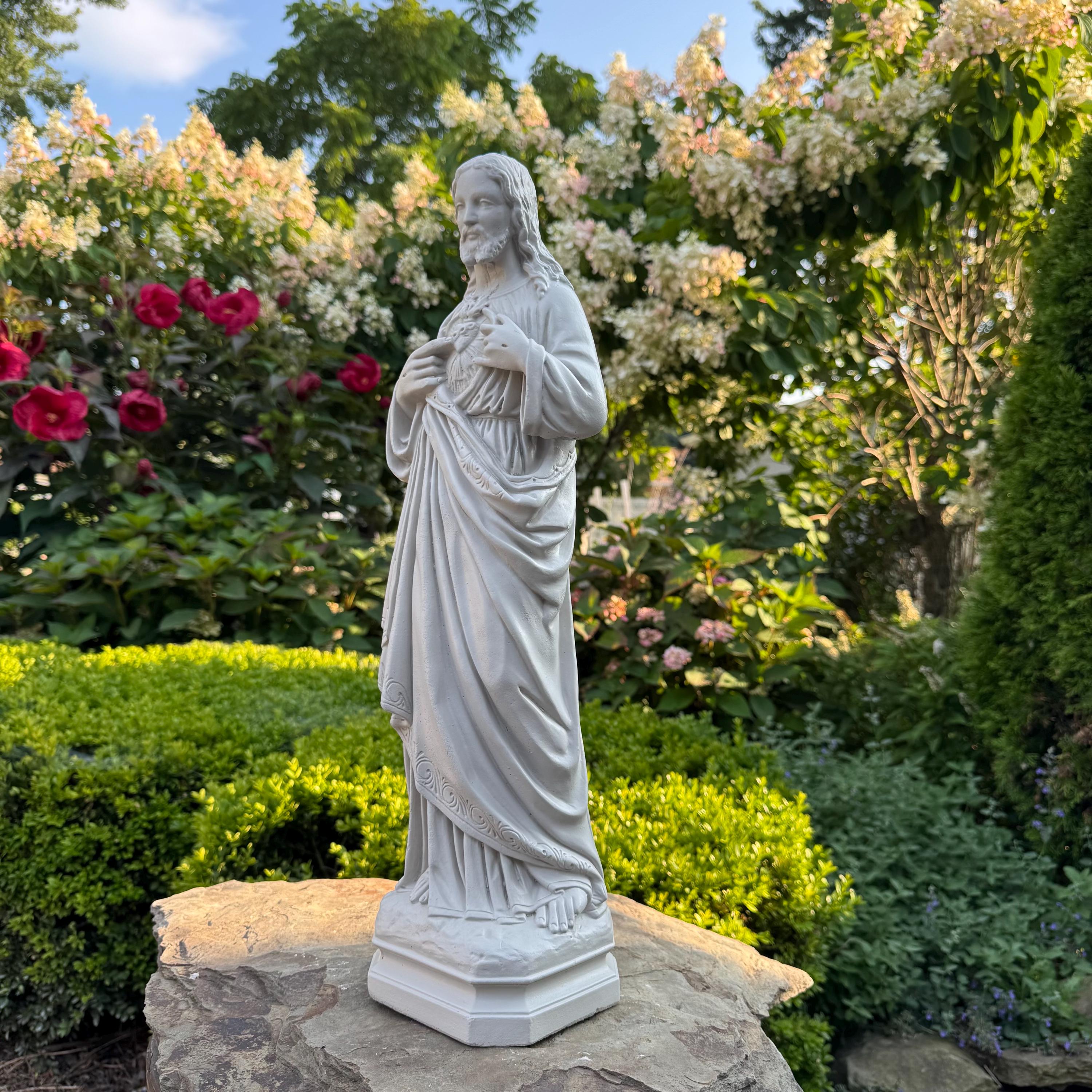 Handmade Concrete Jesus Garden Statue, Large Religious Sculpture (20 Inch)