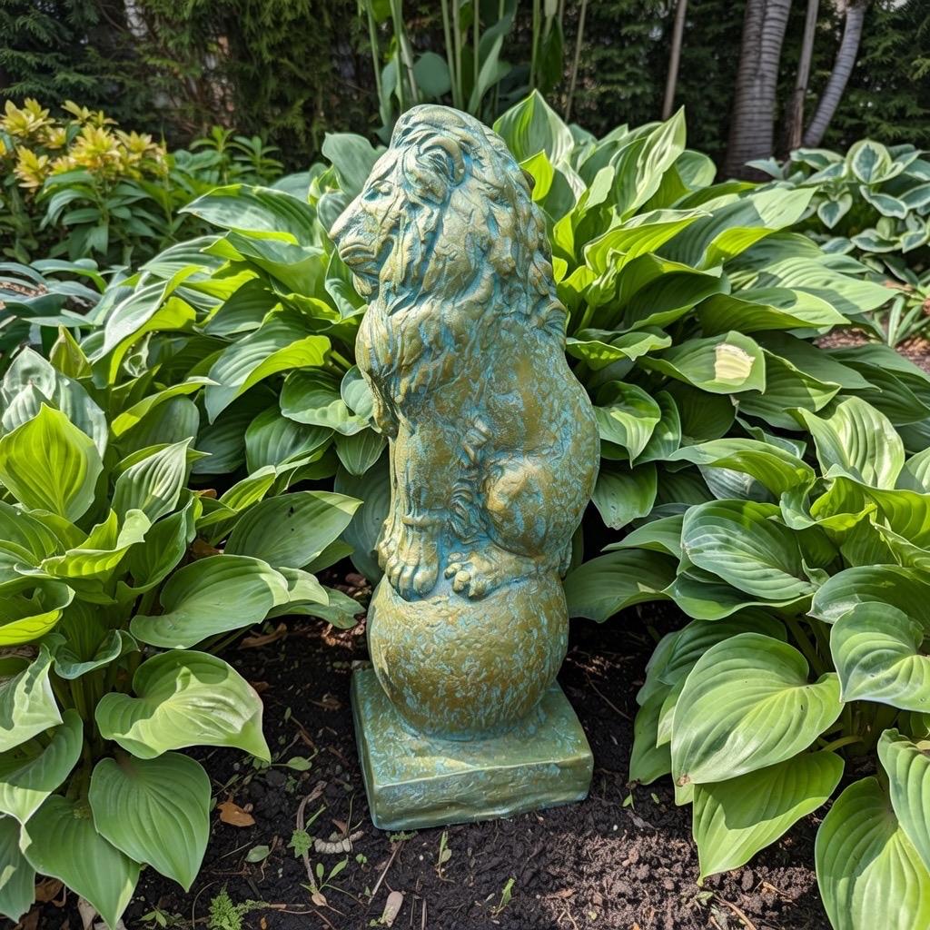 Bronze Finish Concrete Lion Statue 18" Garden Sculpture Outdoor Yard Art Lawn Ornament Animal Figure Home Decor
