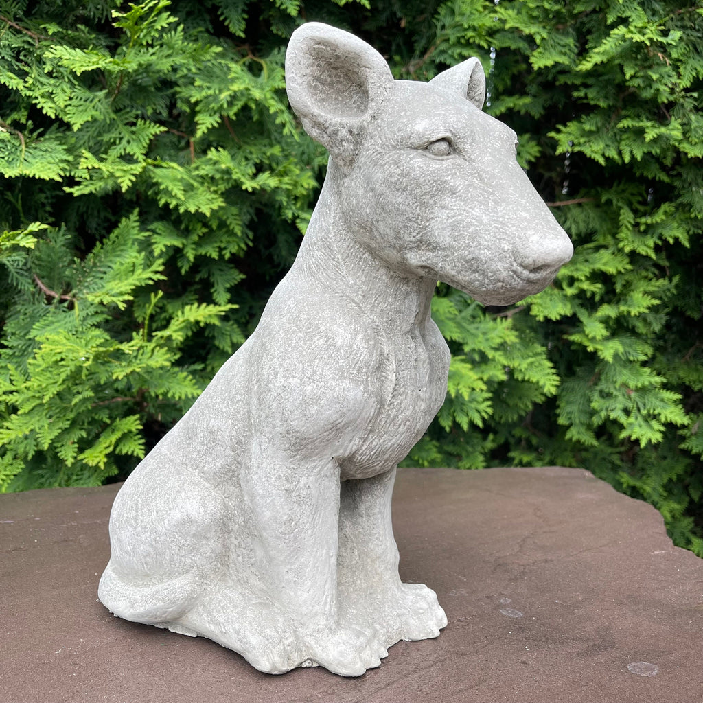 Bull Terrier Garden Statue 12.5 Inch Concrete Dog Sculpture Yard Art Memorial Pet Decor