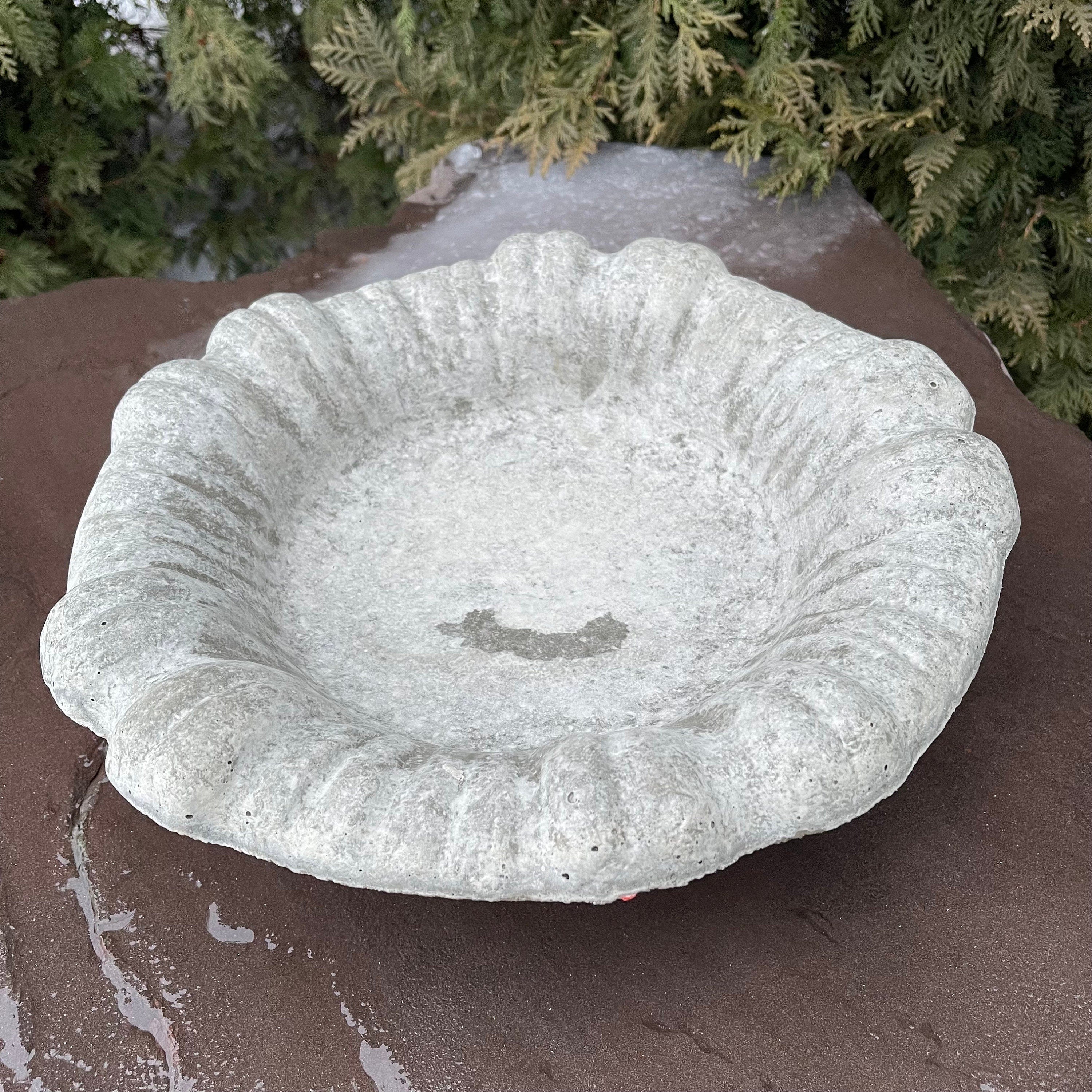 Small Cement Bird Bath Bowl: 13" Modern Concrete Bird Bath