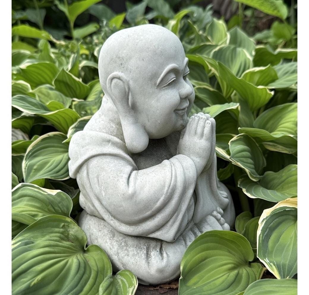 10 Inch Concrete Sitting Buddha Statue - Happy Praying Garden Sculpture for Outdoor Zen Space Meditation Decor