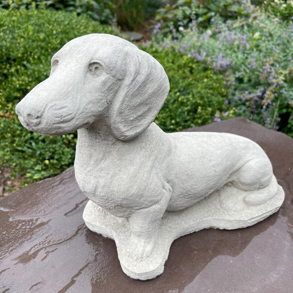 Concrete Dachshund Garden Statue 16 Inch Wiener Dog Memorial Figurine Yard Art Lawn Ornament Pet Sculpture