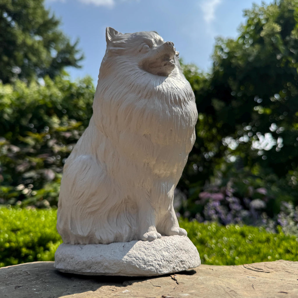 10 Inch Pomeranian Garden Statue: Hand Painted Cement Dog Memorial Sculpture Outdoor Yard Decor Gift