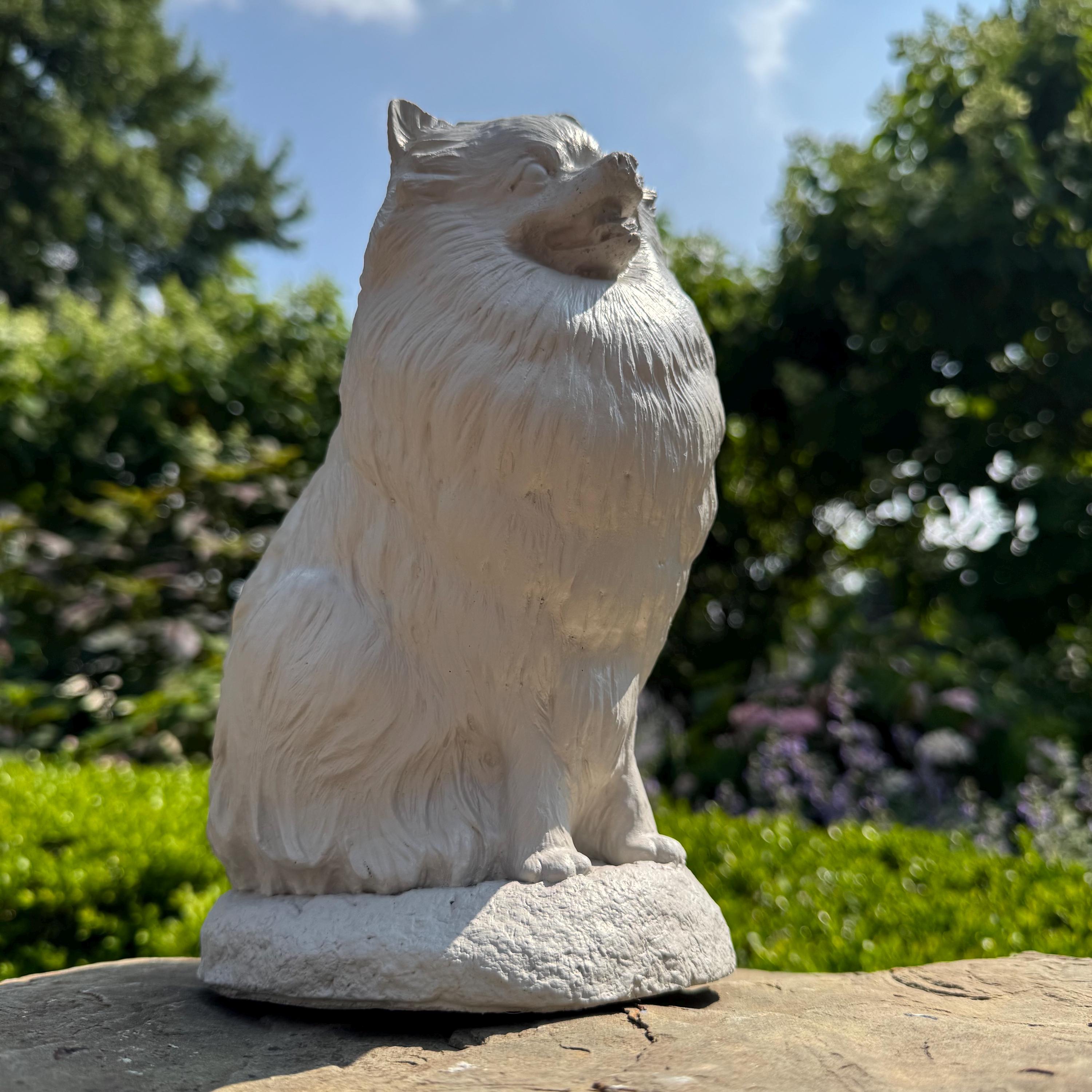 10 Inch Pomeranian Garden Statue: Hand Painted Cement Dog Memorial Sculpture Outdoor Yard Decor Gift