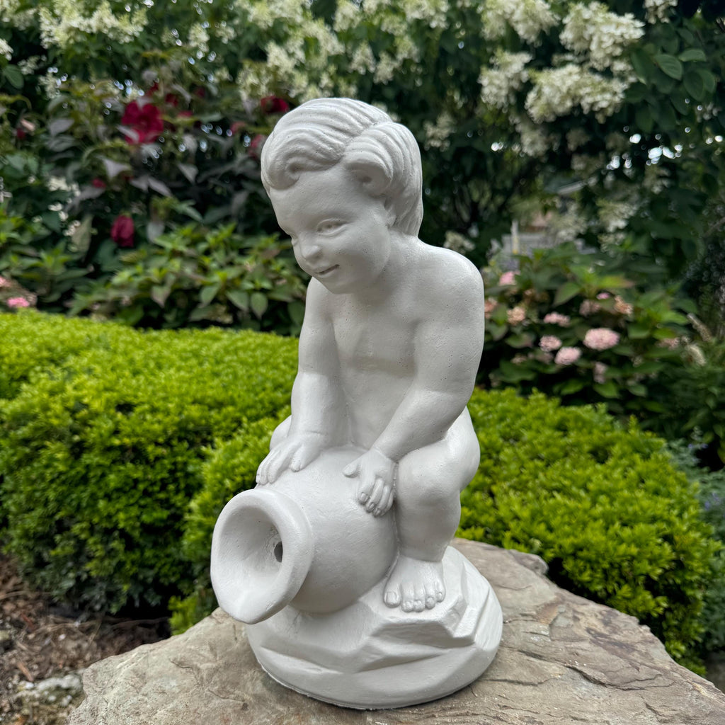 15" Concrete Boy Spitter Statue Fountain Top Replacement Garden Water Feature Ornament Outdoor Yard Decor