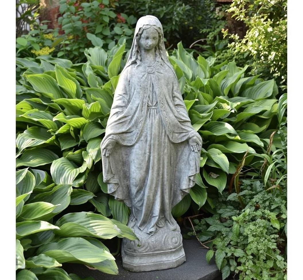Concrete Virgin Mary Garden Statue 24" Cement Our Lady Of Grace Outdoor Statue