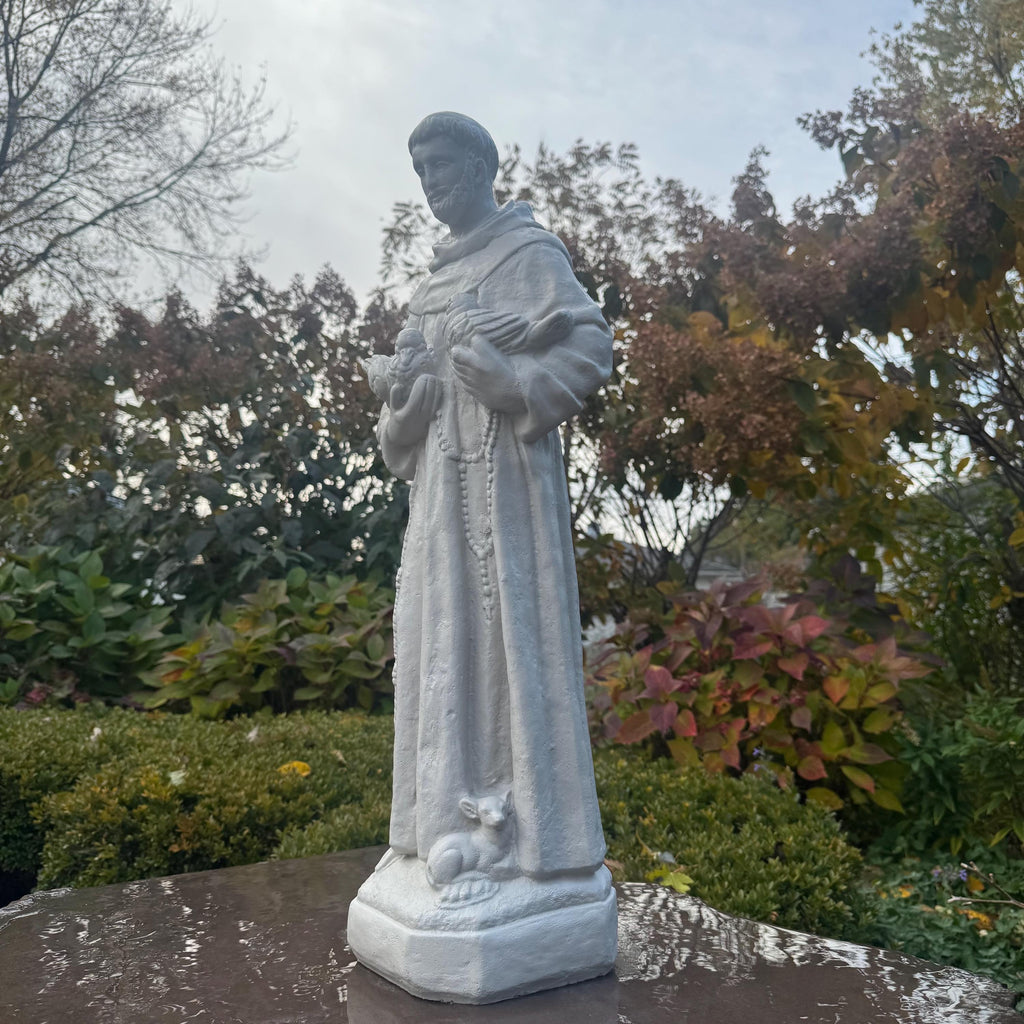 St Francis Assisi 27 inch Concrete Garden Statue Catholic Religious Outdoor Yard Sculpture Decor Gift