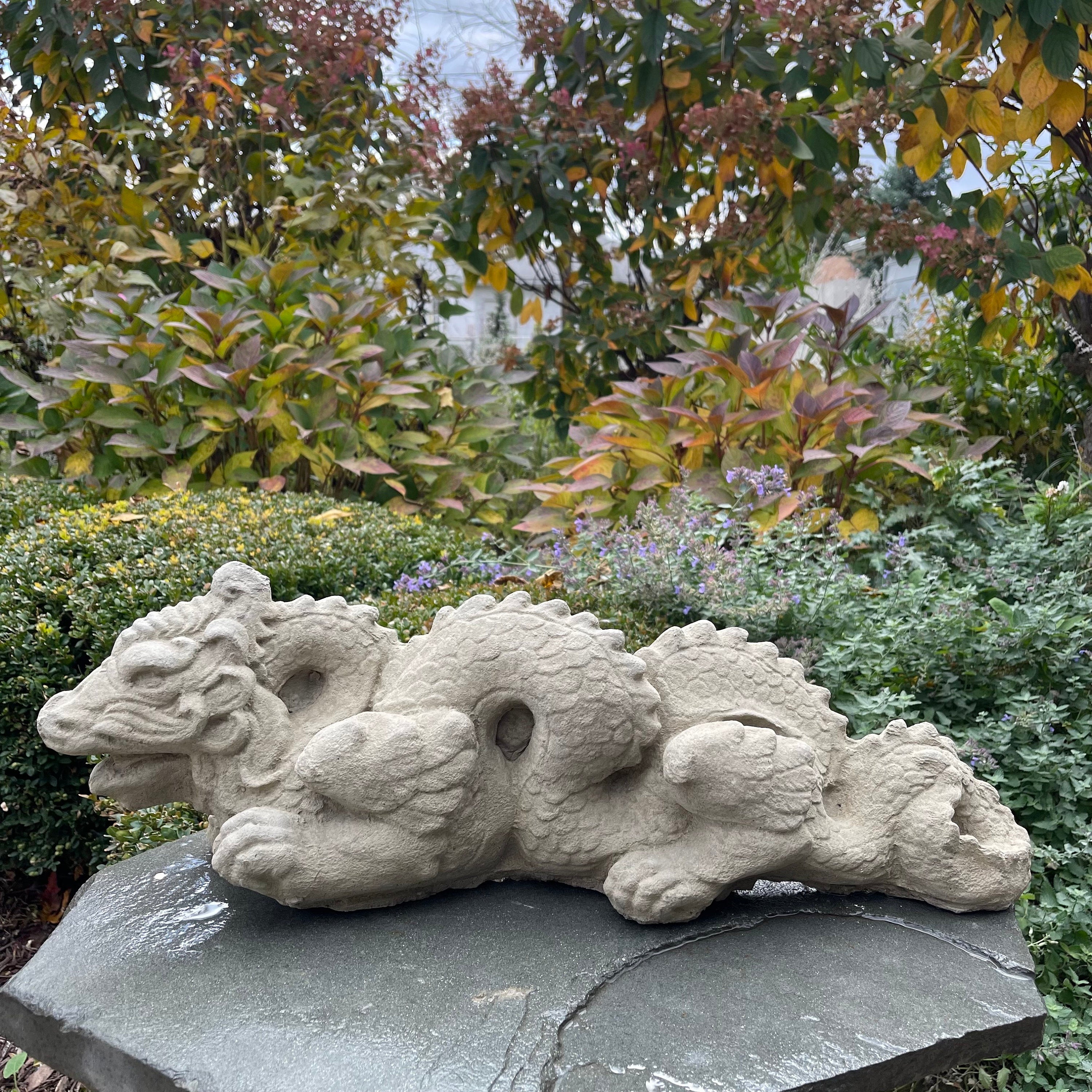 Handmade Concrete Dragon Garden Statue 23 Inch Asian Outdoor Yard Sculpture Zen Lawn Ornament Gift