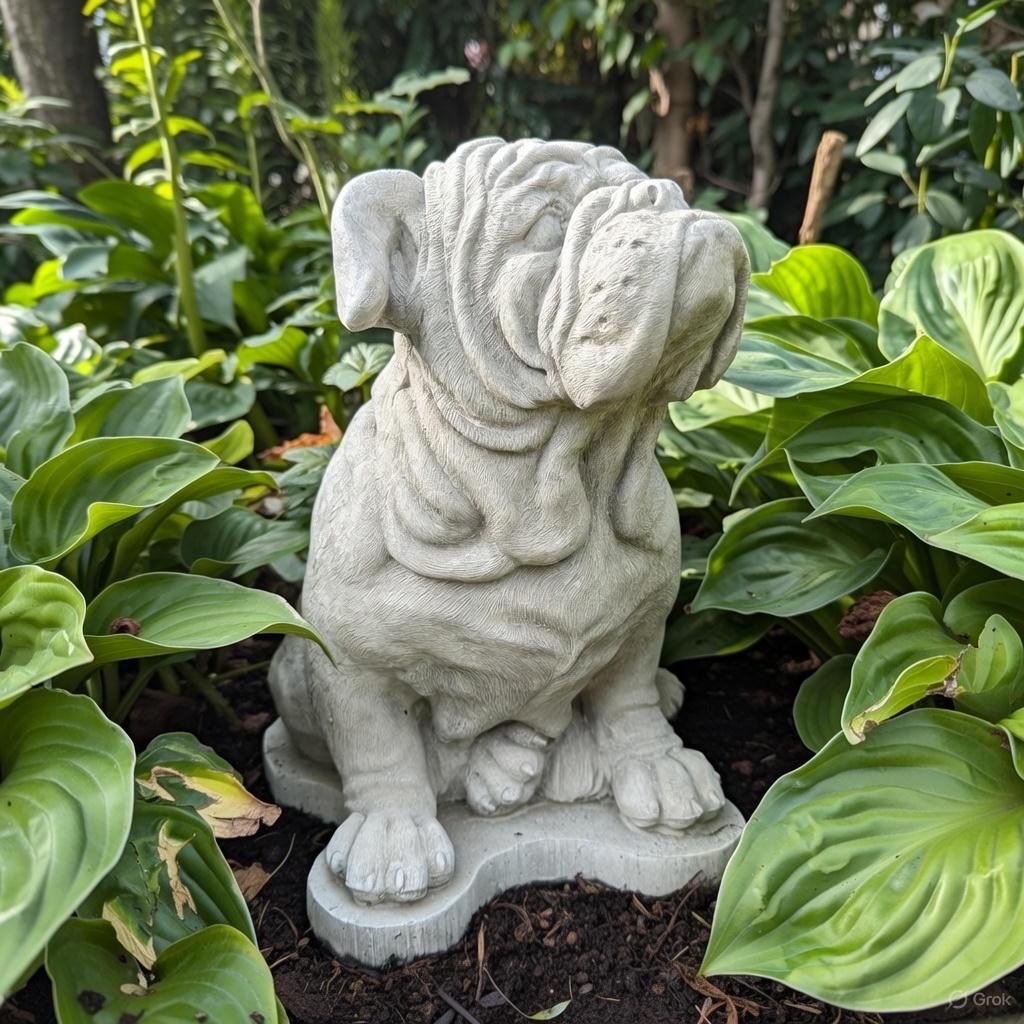 Concrete Bulldog Statue: 10" Outdoor Garden Sculpture Sitting Pose - Durable Yard Art Decor