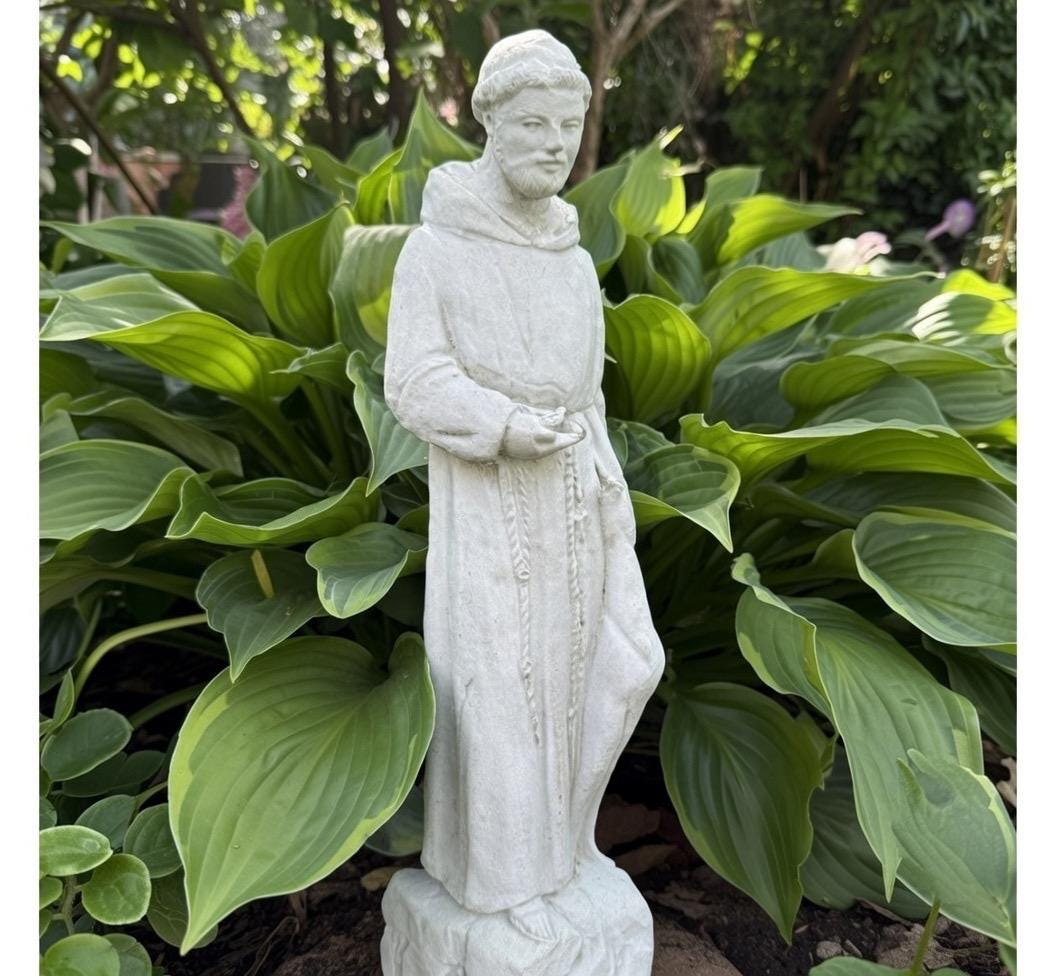 17" Concrete Saint Francis with Deer Statue - Catholic Garden Sculpture Religious Yard Art Ornament Decor