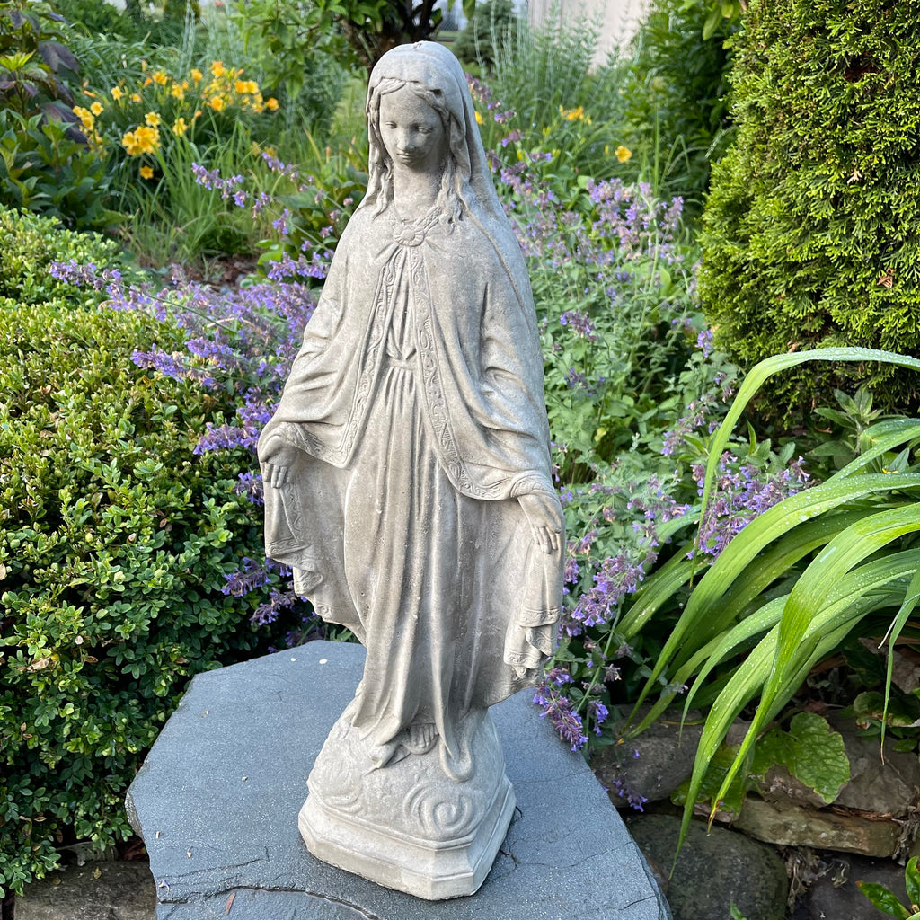 Concrete Virgin Mary Garden Statue 24" Cement Our Lady Of Grace Outdoor Statue