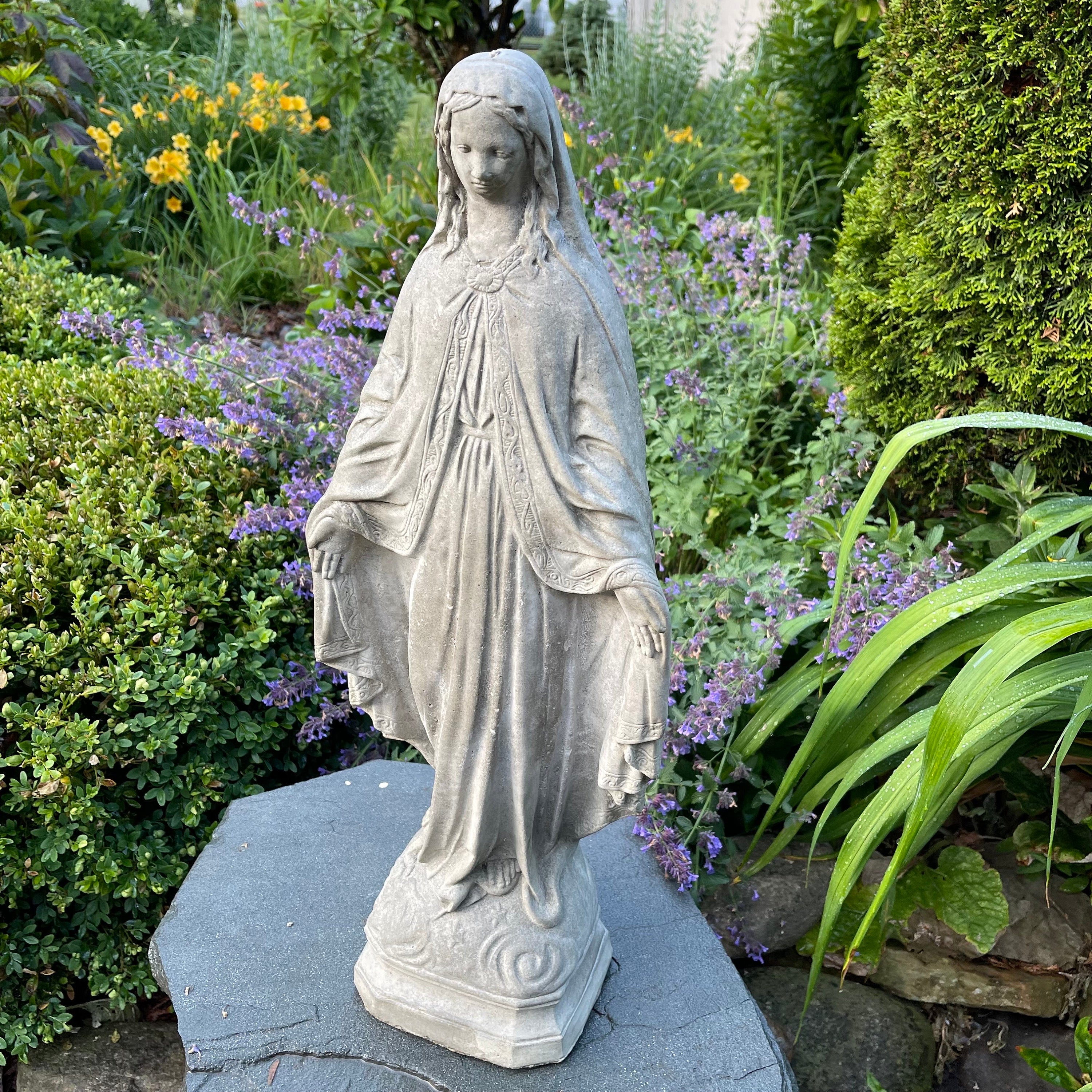 Concrete Virgin Mary Garden Statue 24" Cement Our Lady Of Grace Outdoor Statue