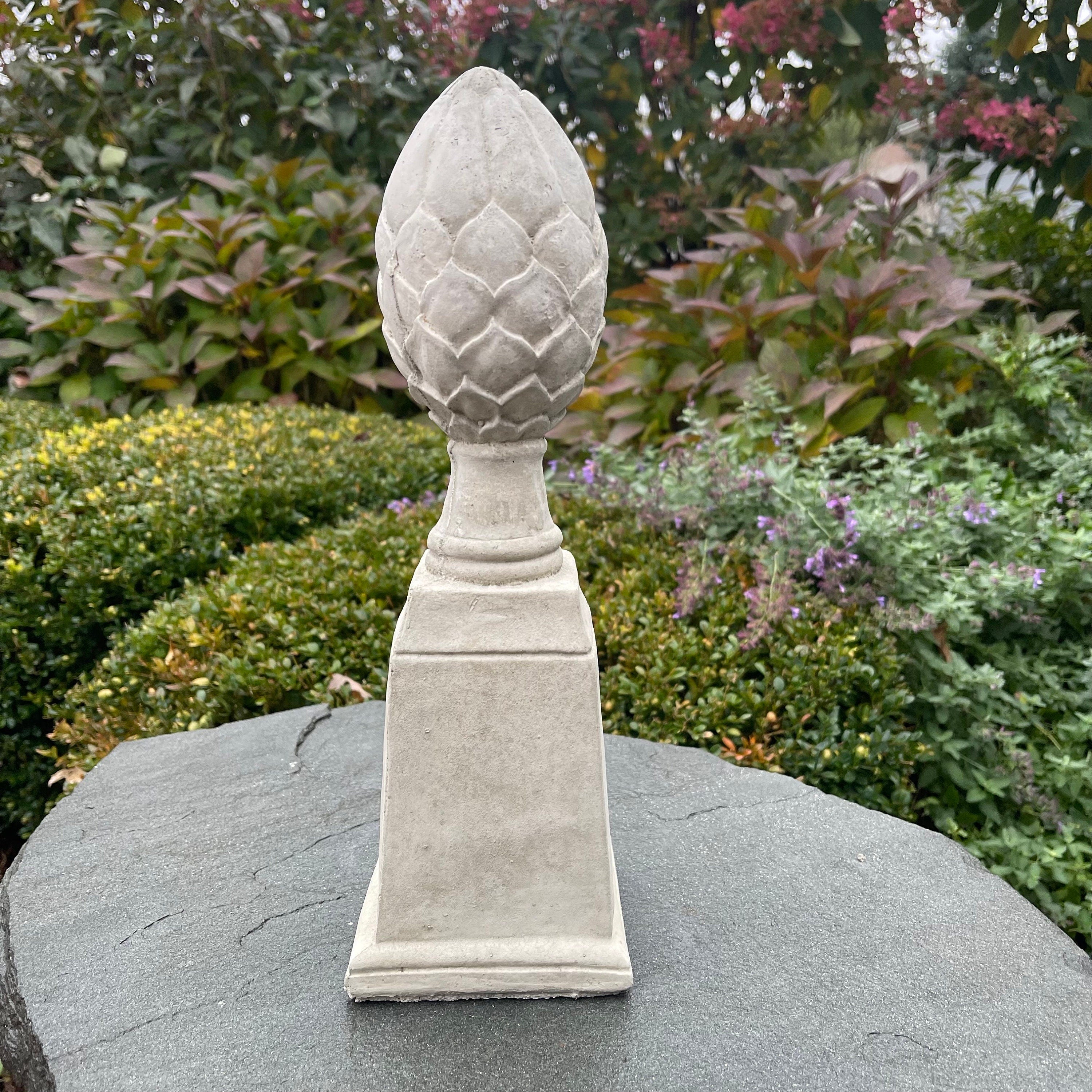 Artichoke Finial Statue 14 Inch Concrete Garden Sculpture Decorative Outdoor Accent Architectural Ornament