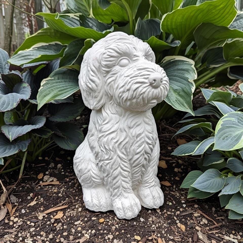 Large Labradoodle Garden Statue 15" Outdoor Concrete Dog Decor Handmade Yard Sculpture Memorial Pet Gift