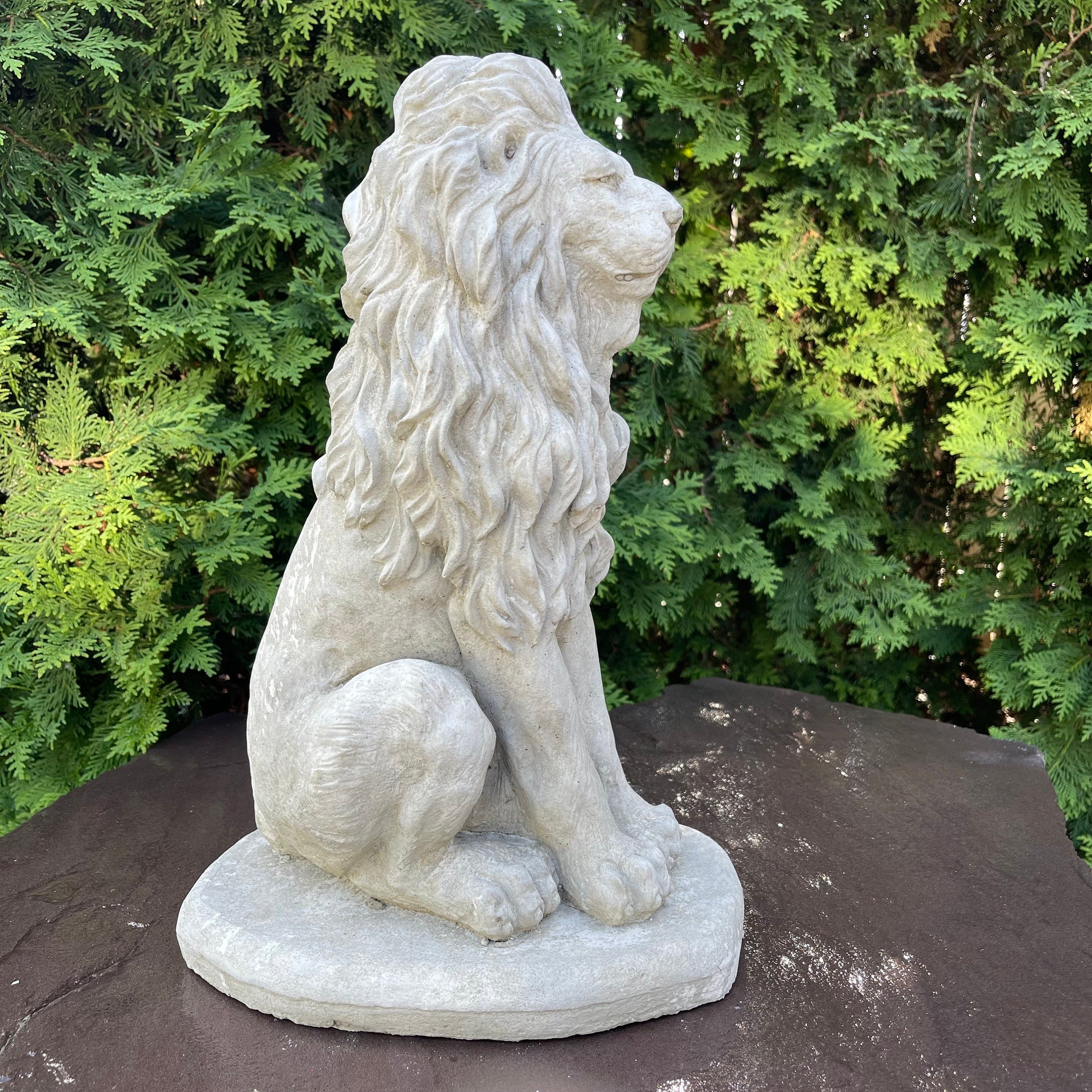 Sitting Concrete Lion Statue 16.5" Garden Sculpture Outdoor Lawn Ornament Animal Figure Yard Art Decor