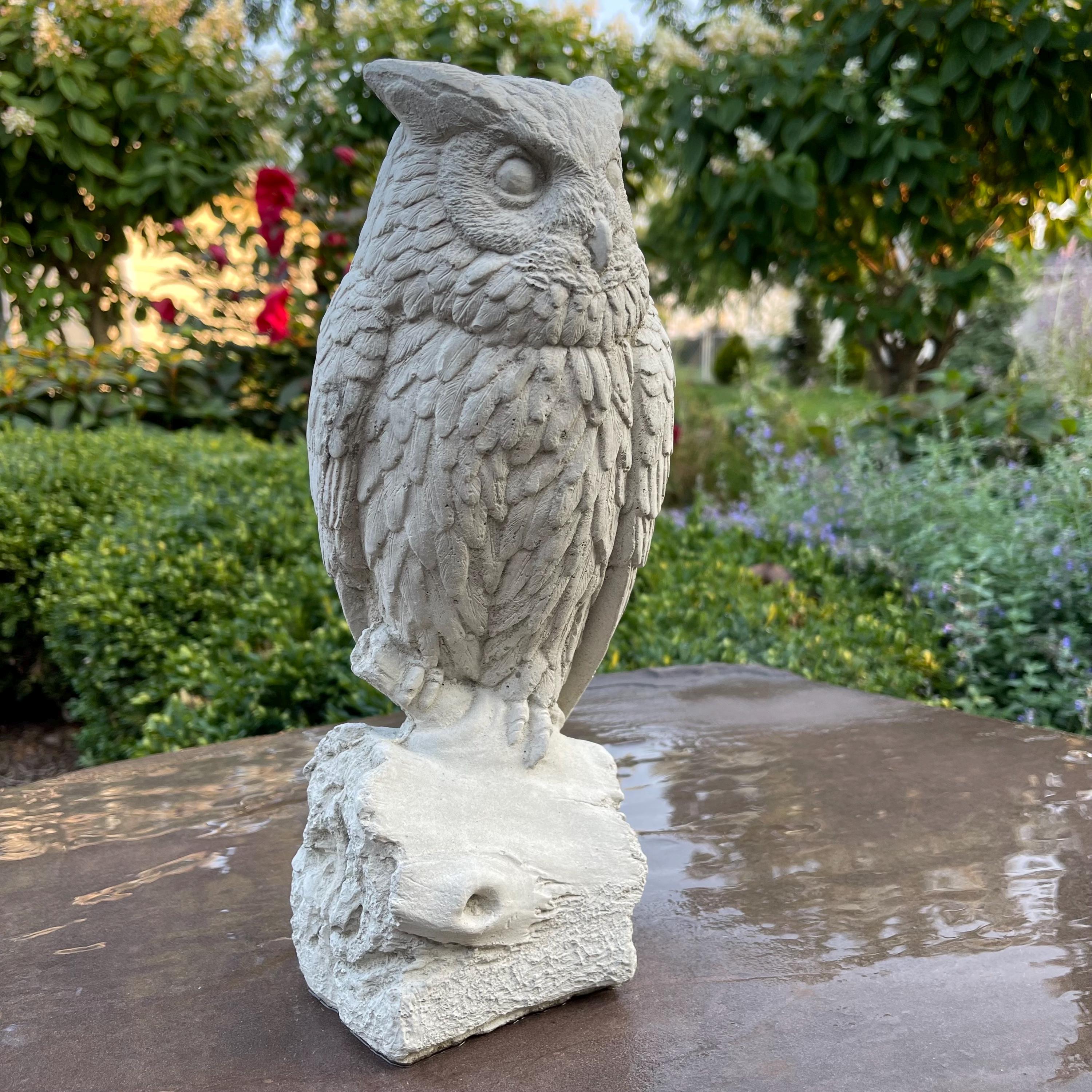 Handmade Concrete Owl Garden Statue 12 Inch Charming Outdoor Yard Decor Sculpture Ornament Gift