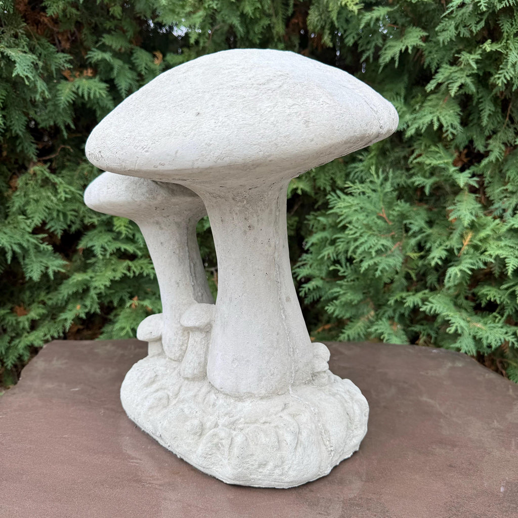 Large Concrete Mushroom Statue: 16 Inch Double Garden Sculpture for Outdoor Yard Decor - Fungus Art Ornament