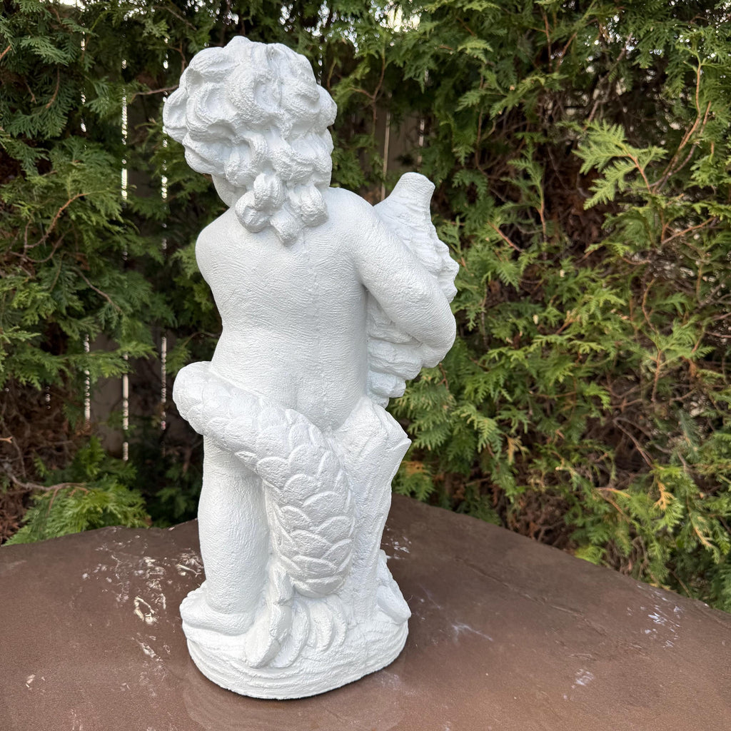 20" Concrete Boy Nautilus Fountain Top Outdoor Garden Pond Statue Water Spitter Topper