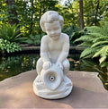 Concrete Boy on Jar Fountain Spitter 15" Outdoor Garden Statue Pond Spout Water Featureq