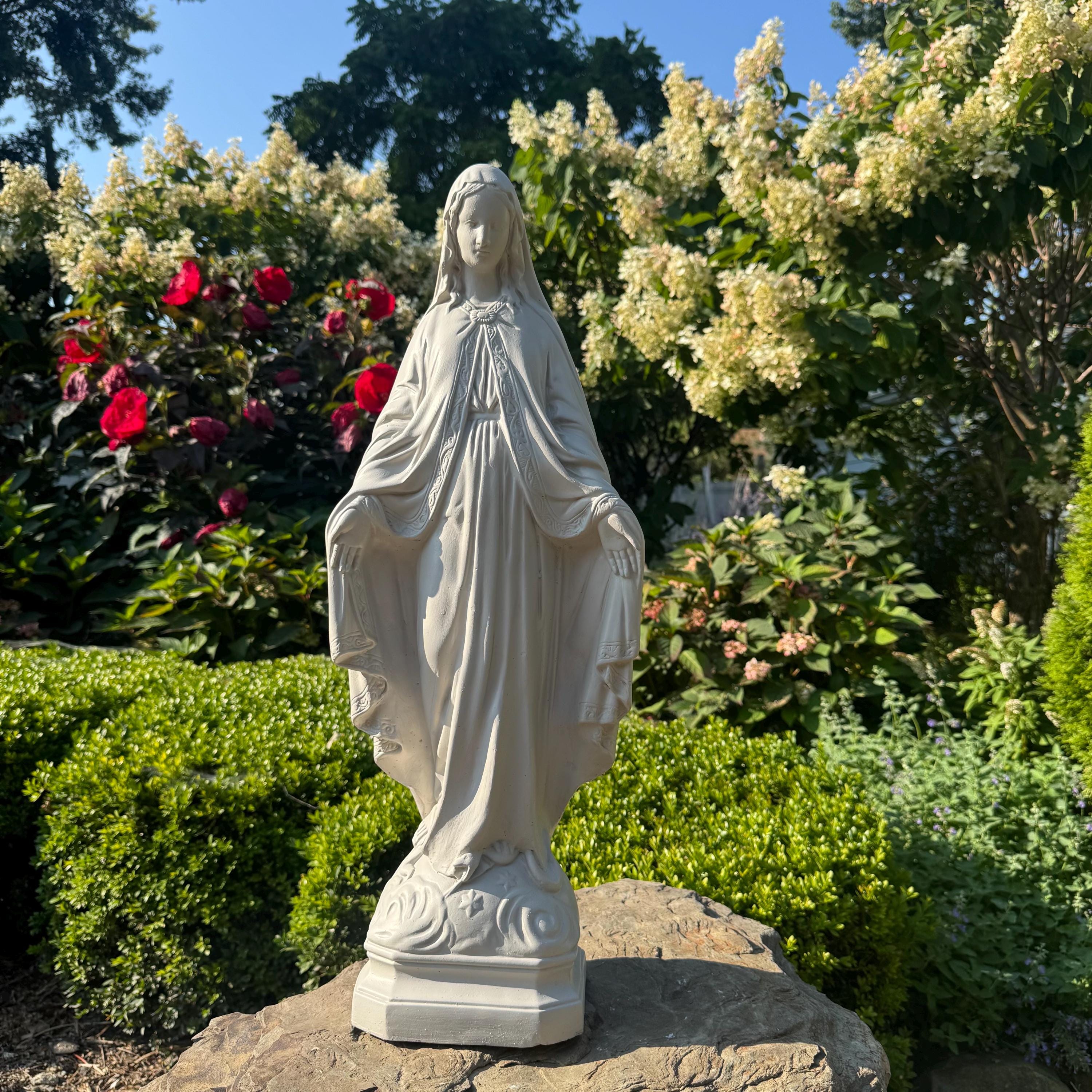 Concrete Our Lady Of Grace Garden Statue 24" Cement Mother Mary Statue Outdoor