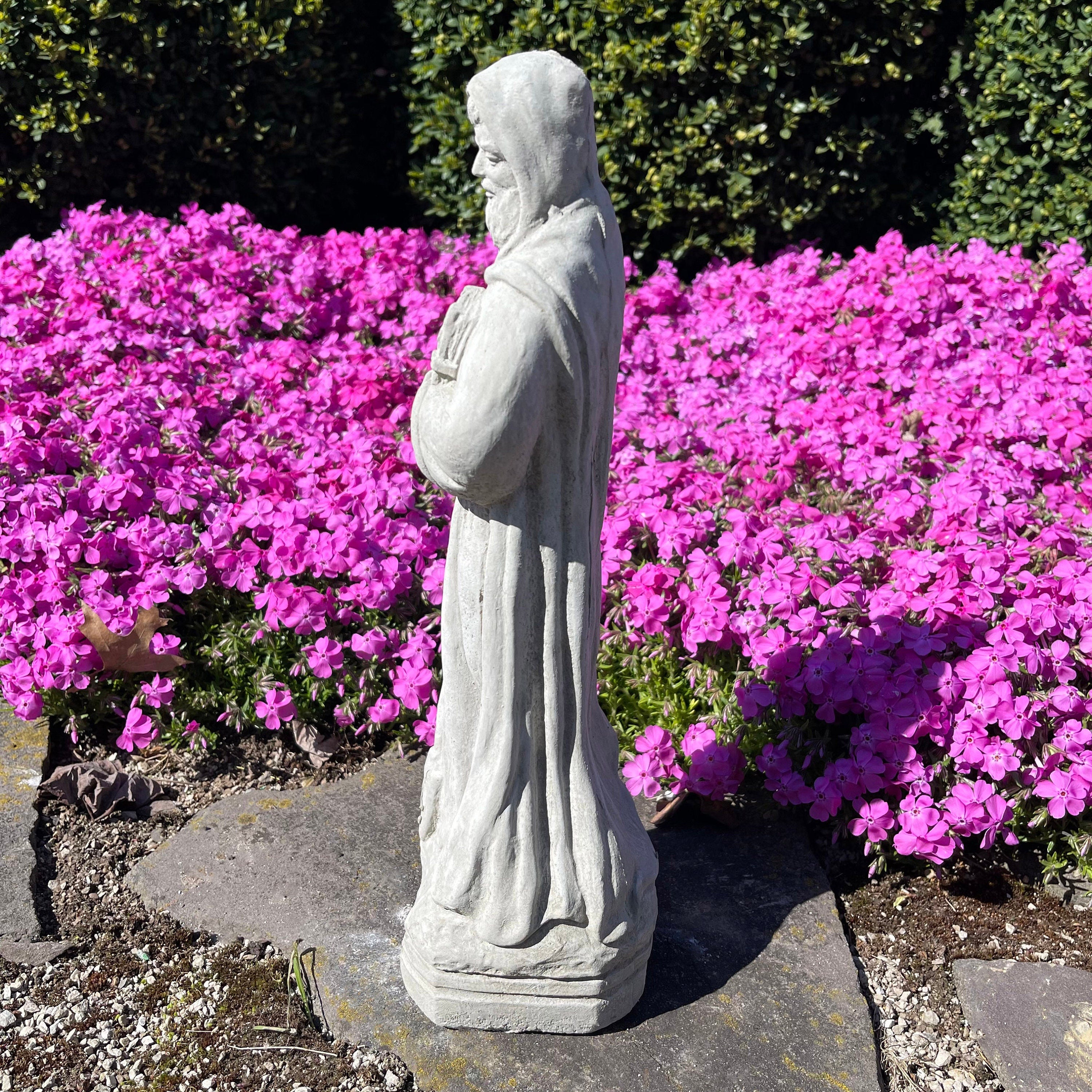Saint Fiacre Garden Statue: 15" Catholic Sculpture Patron of Gardeners Religious Yard Art