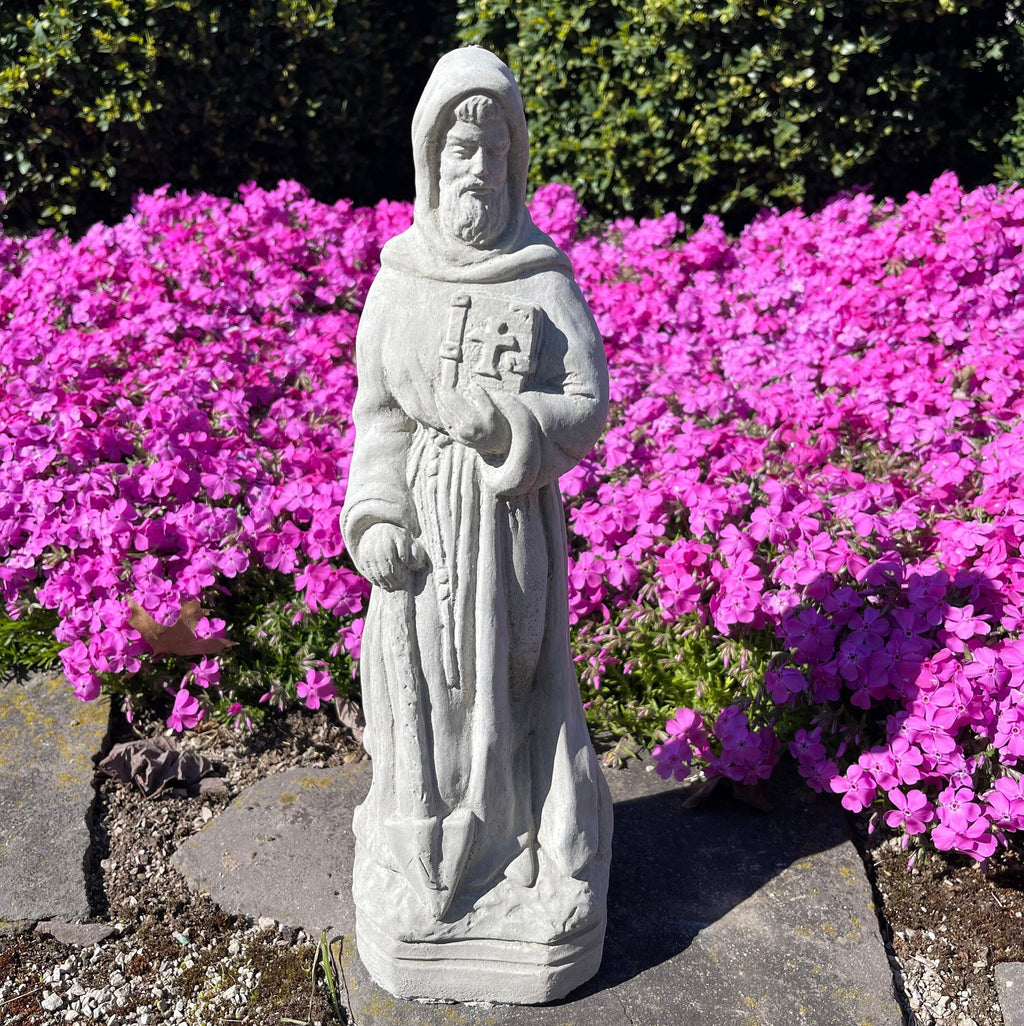 Saint Fiacre Garden Statue: 15" Catholic Sculpture Patron of Gardeners Religious Yard Art