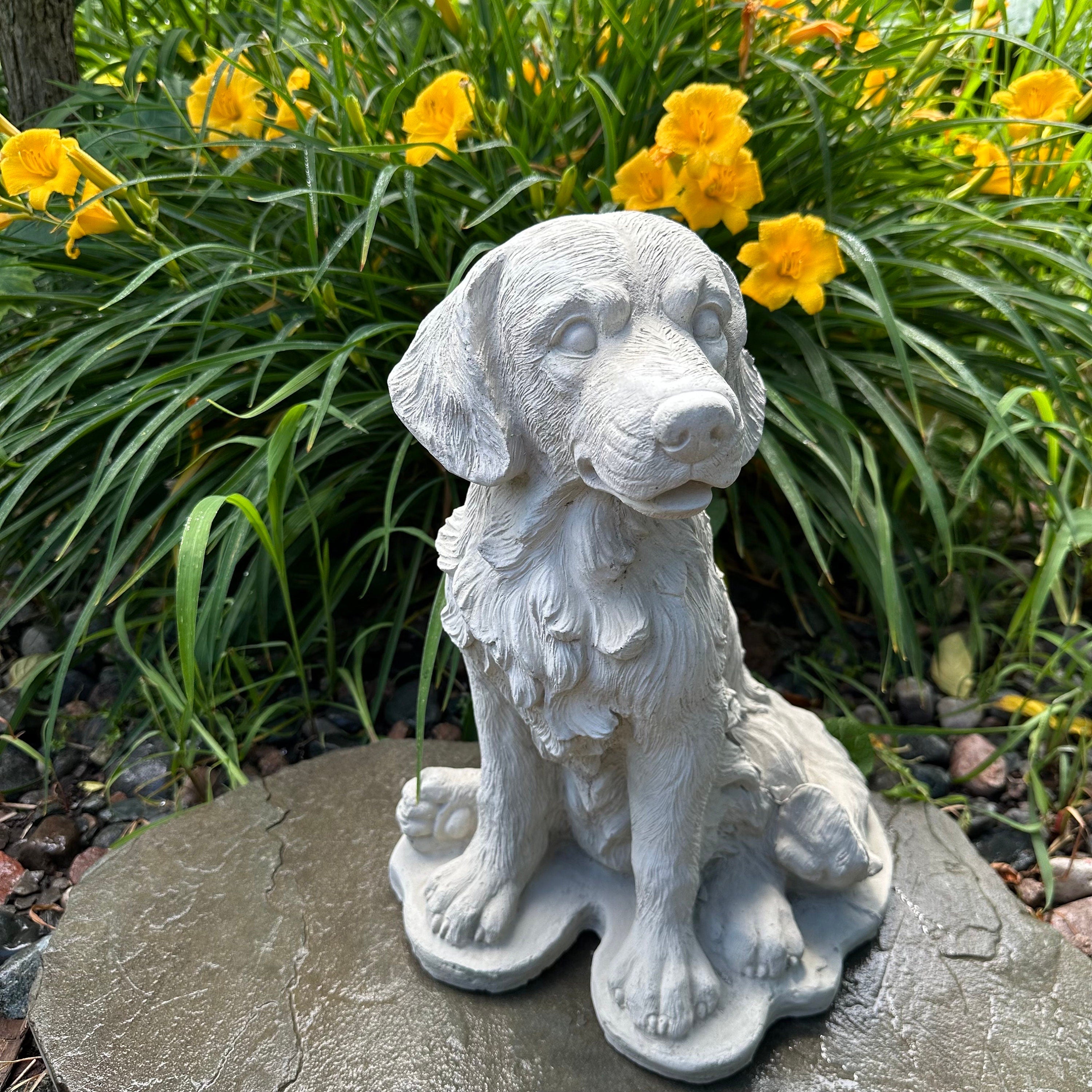 Large Golden Retriever Statue 16" Garden Sculpture Concrete Dog Memorial Yard Decor