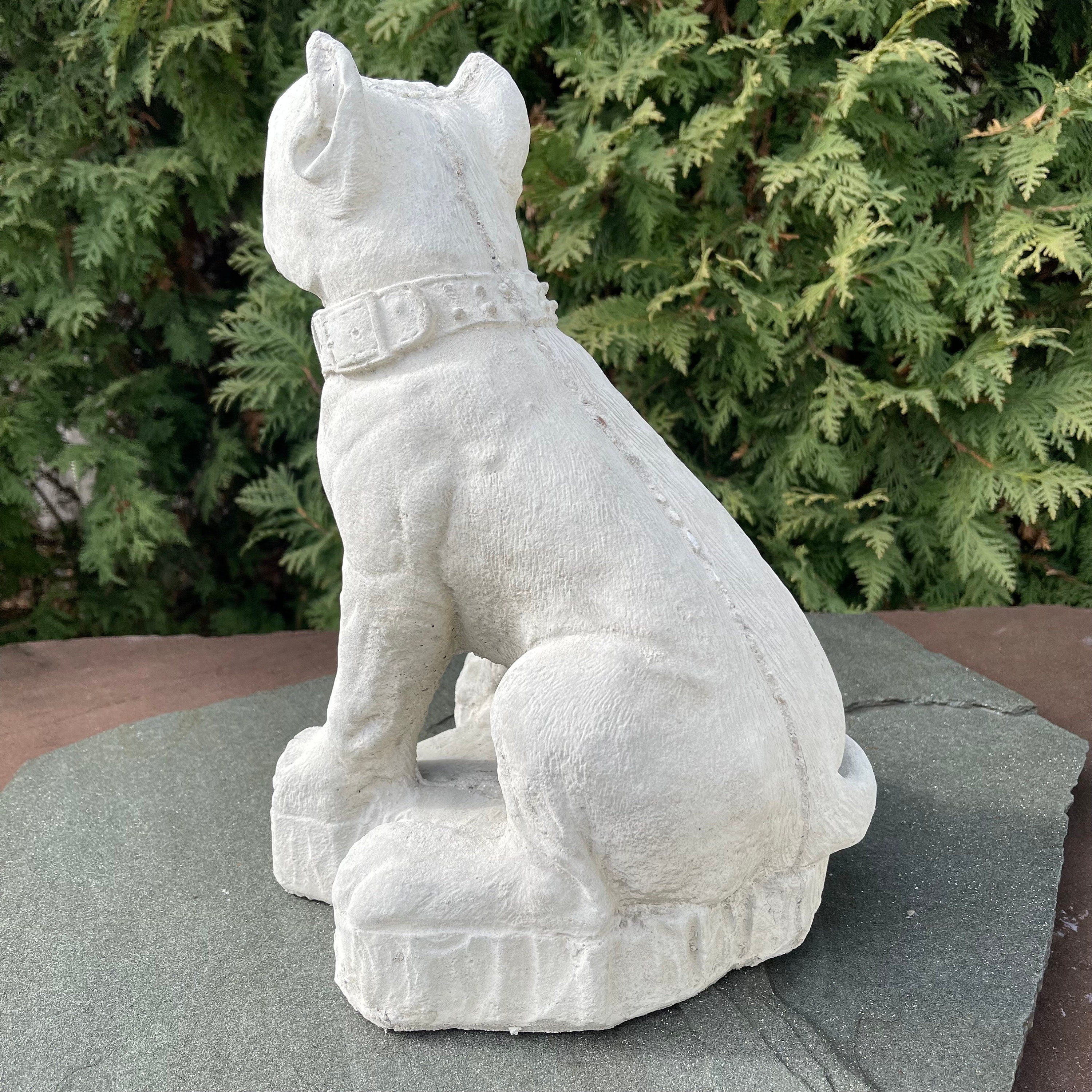 Concrete Pitbull Garden Statue 12.5" Outdoor Dog Sculpture Yard Art Memorial Decor